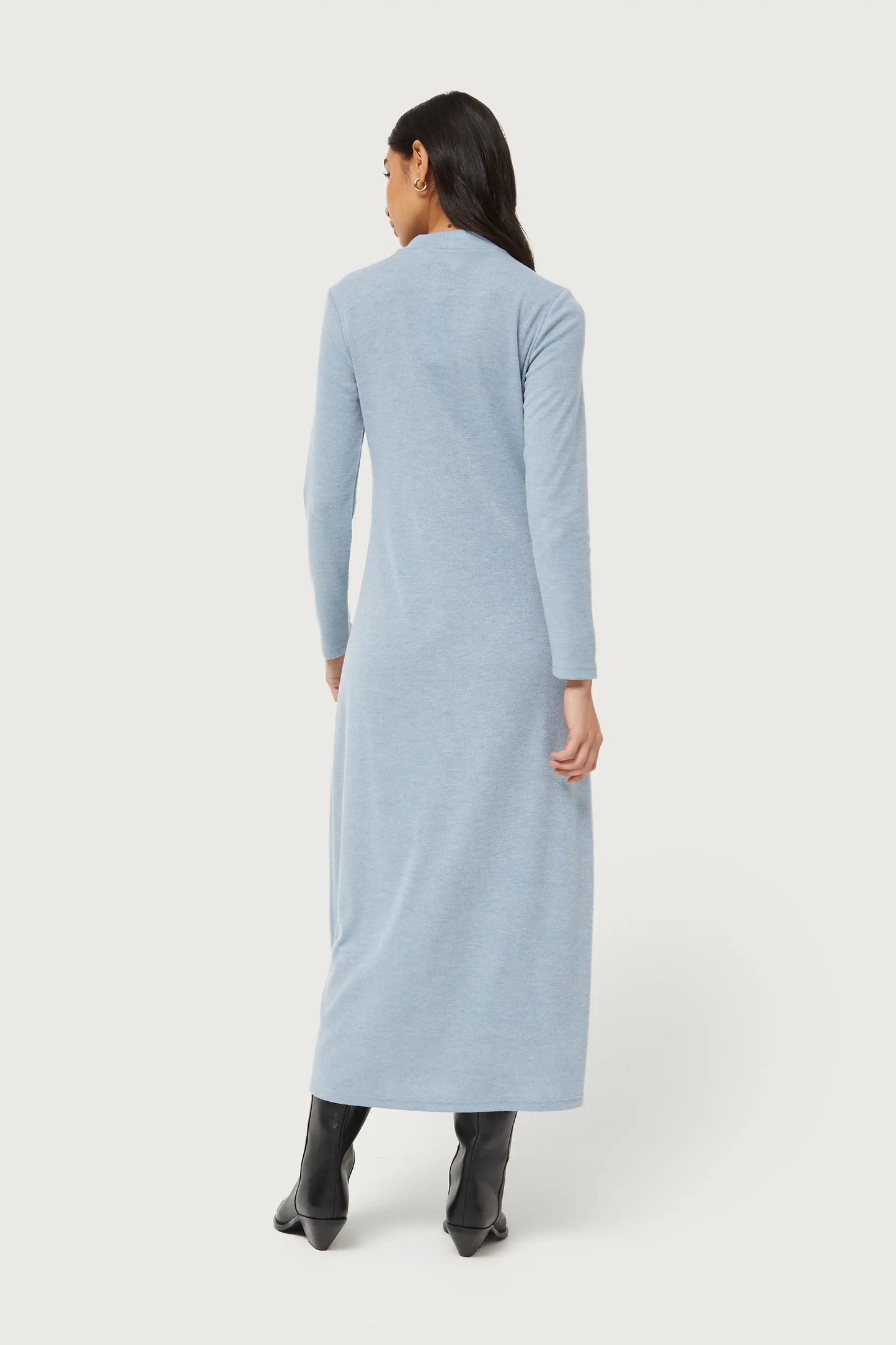 Long blue knit dress