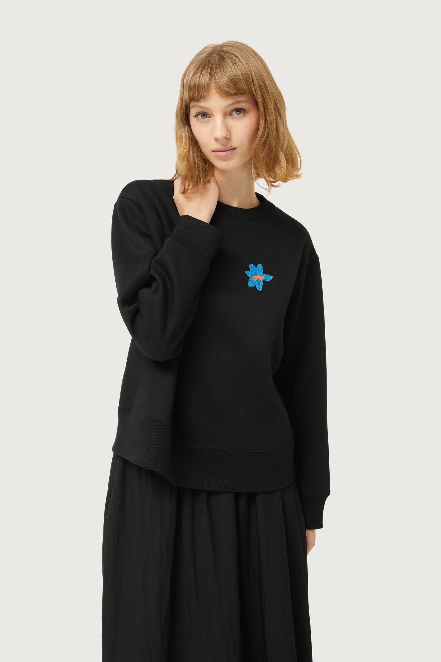 Black Flower Patch Sweatshirt