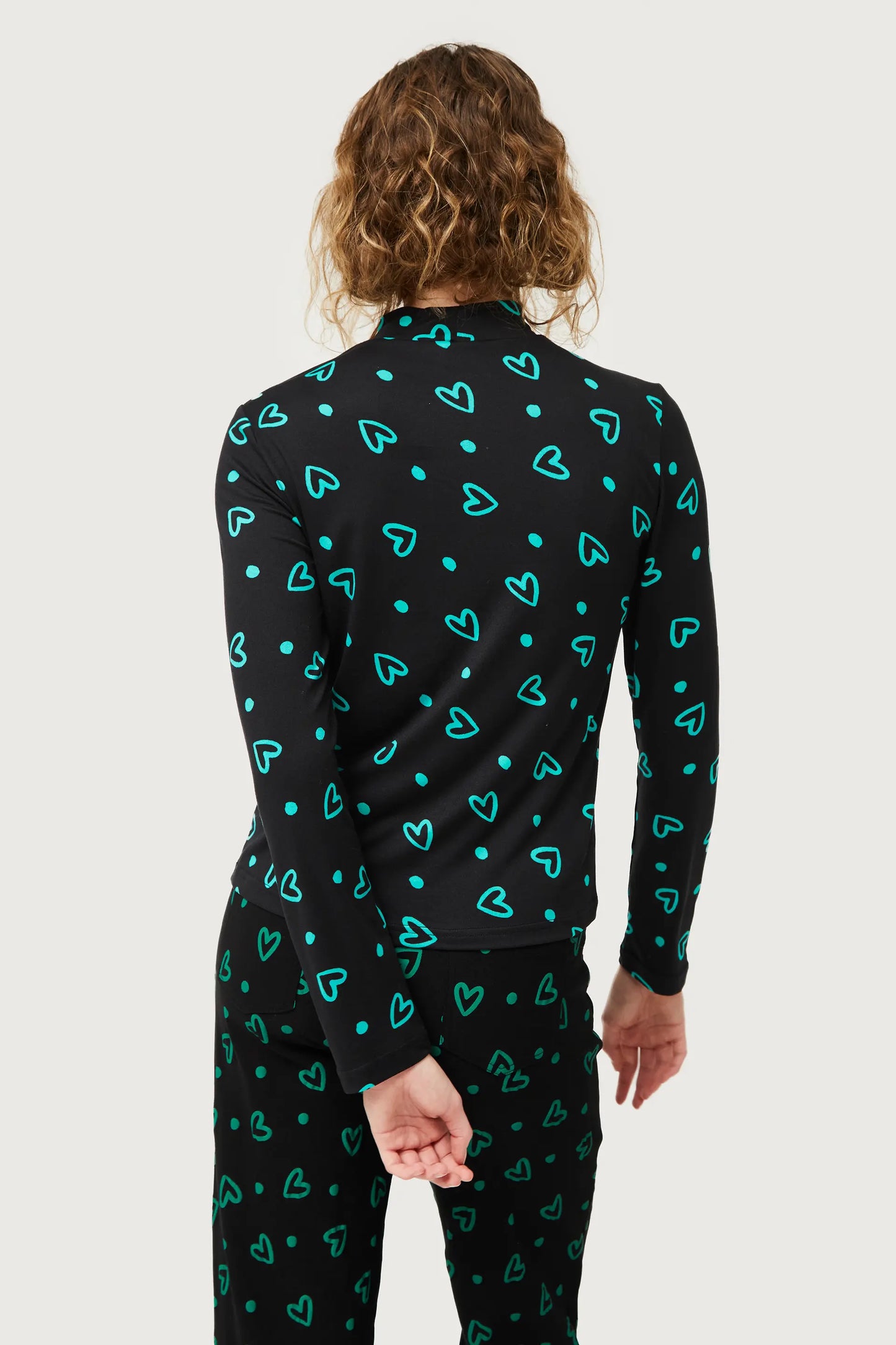 Green heart print fitted top