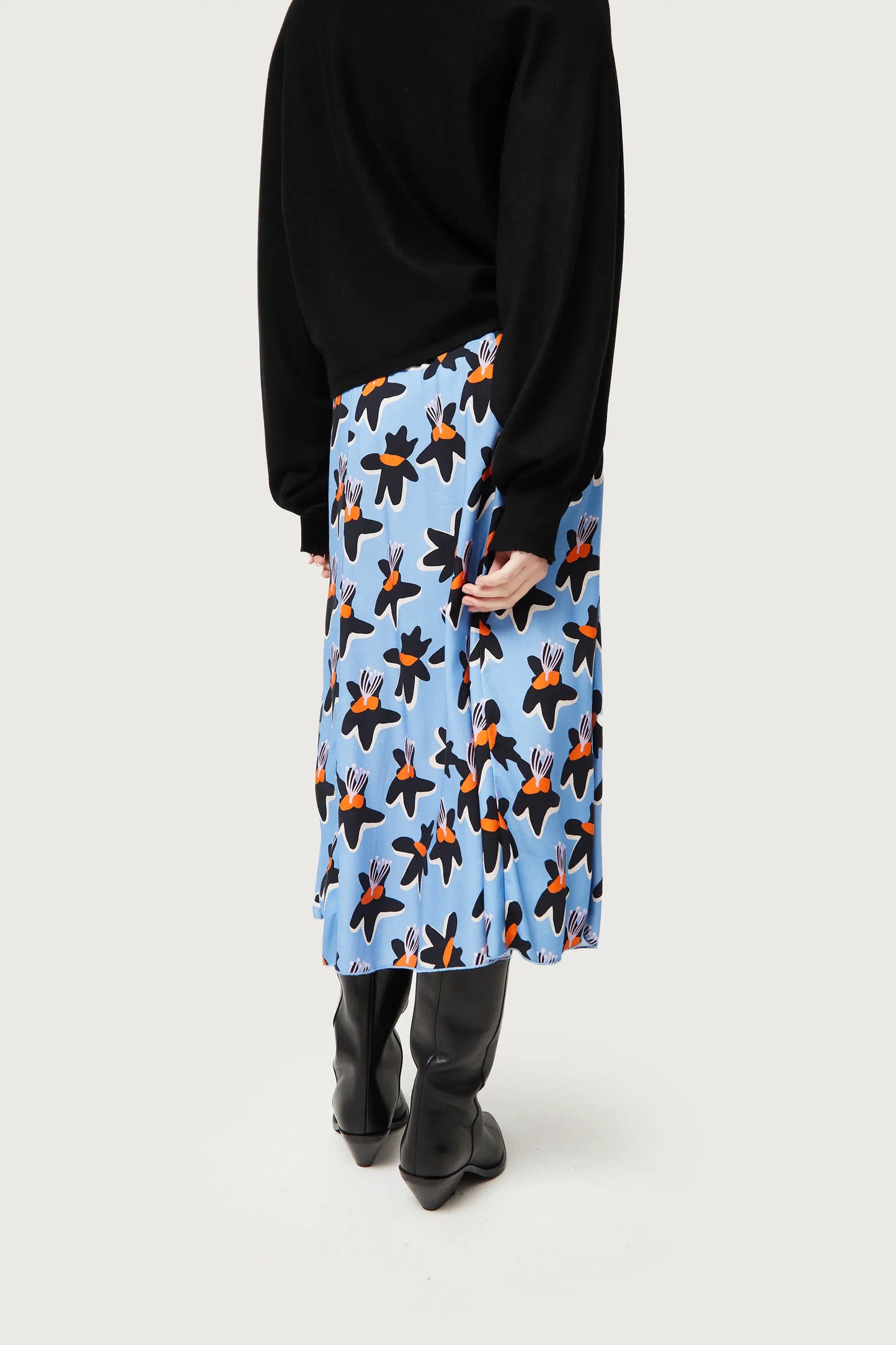 Blue Calatea floral print midi skirt