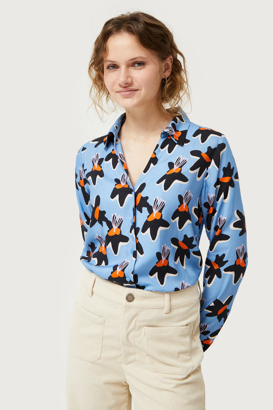 Blue Calatea floral print shirt