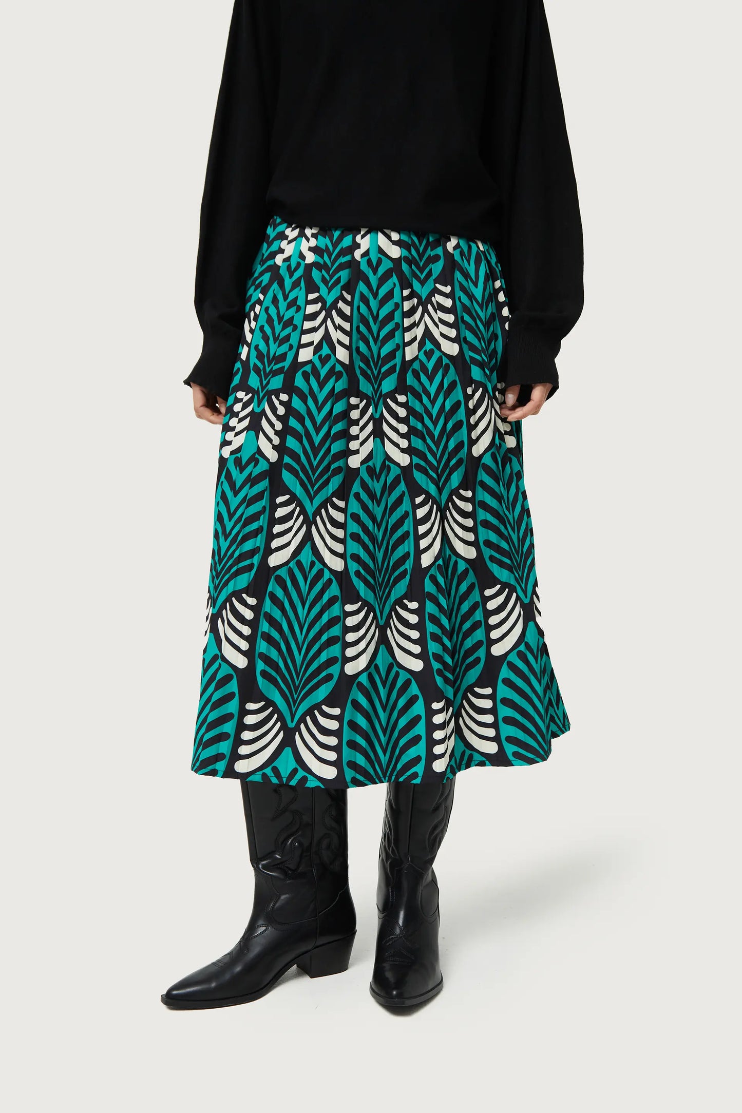 Large Brigitte print pleated midi skirt