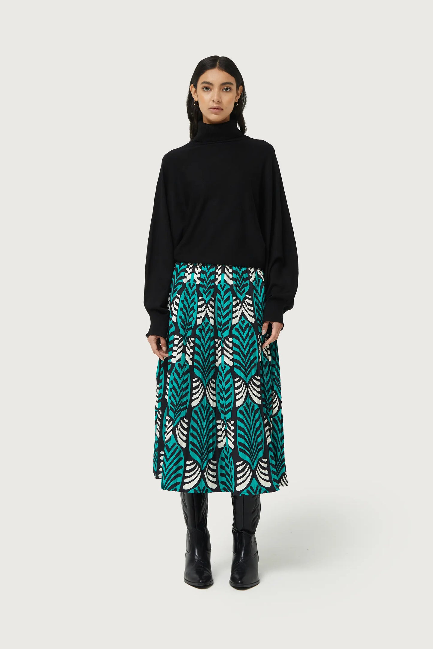 Large Brigitte print pleated midi skirt