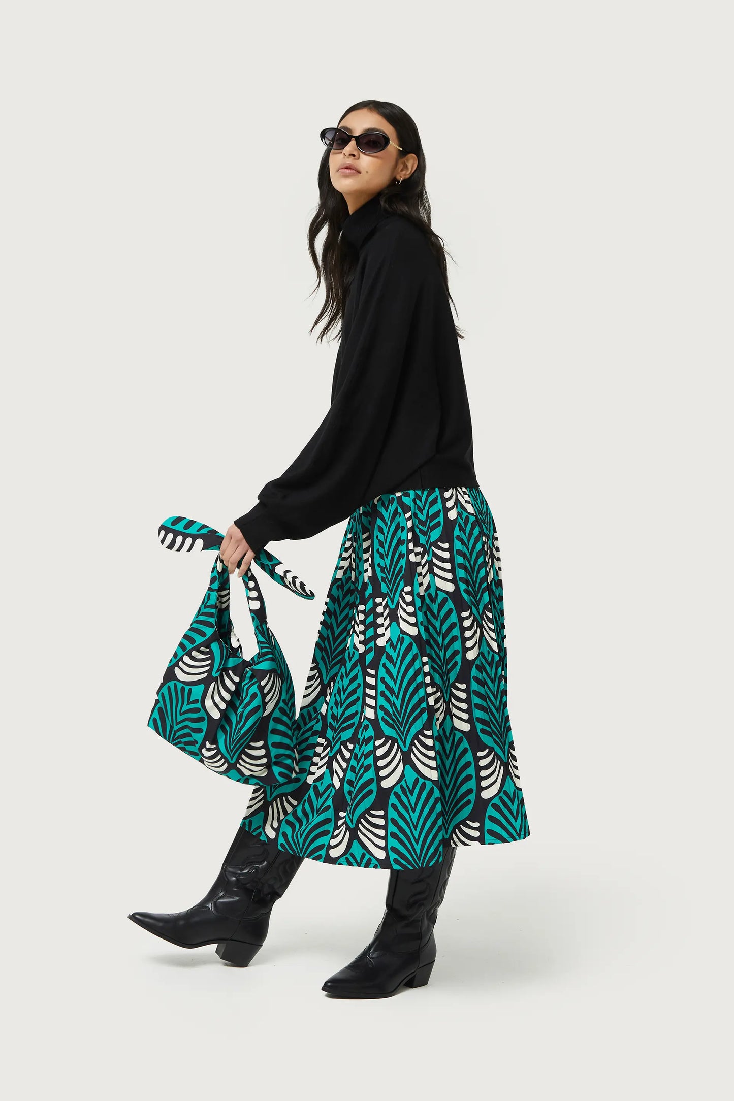 Large Brigitte print pleated midi skirt