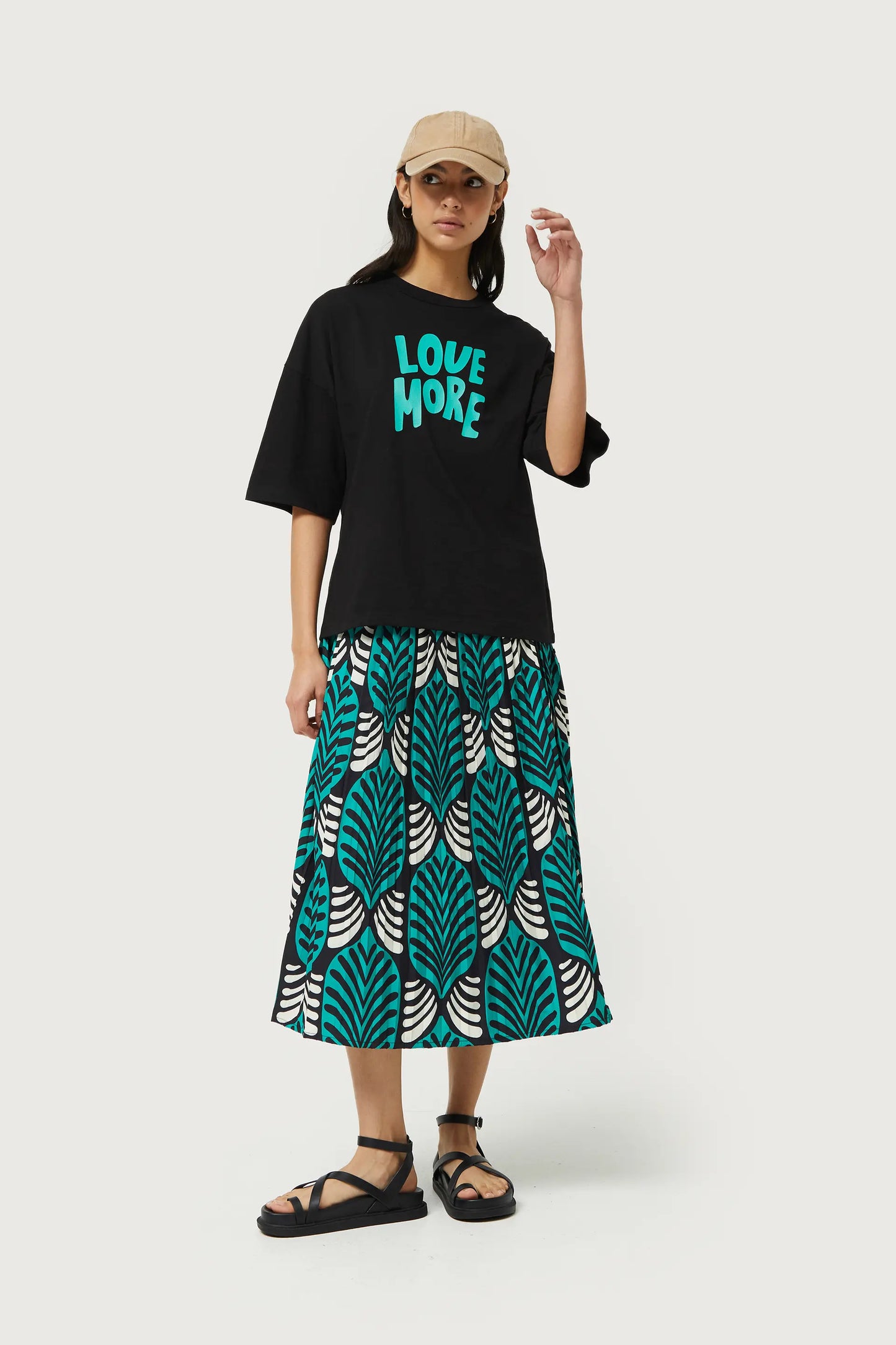 Large Brigitte print pleated midi skirt