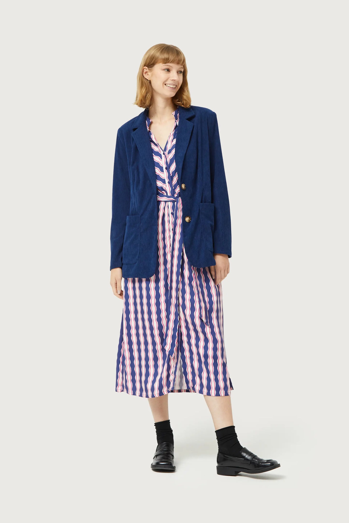 Serpentina striped print shirt midi dress