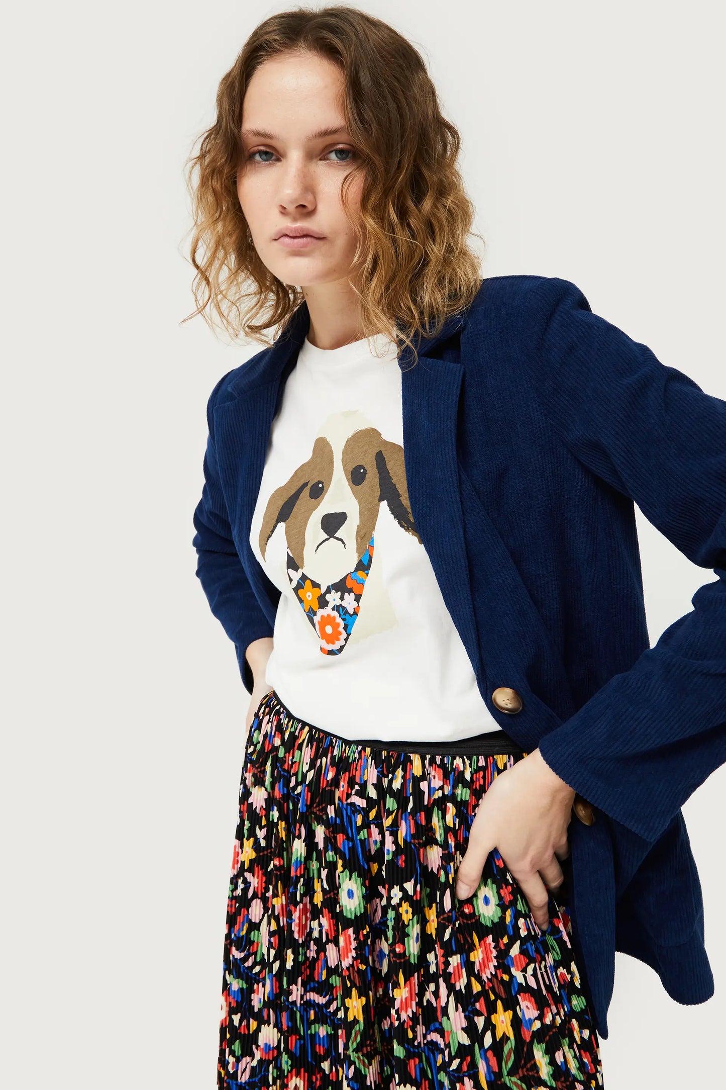 T-shirt with floral print dog print