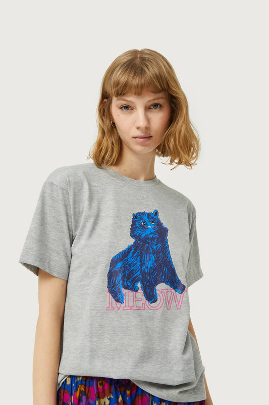 Gray cat print t-shirt