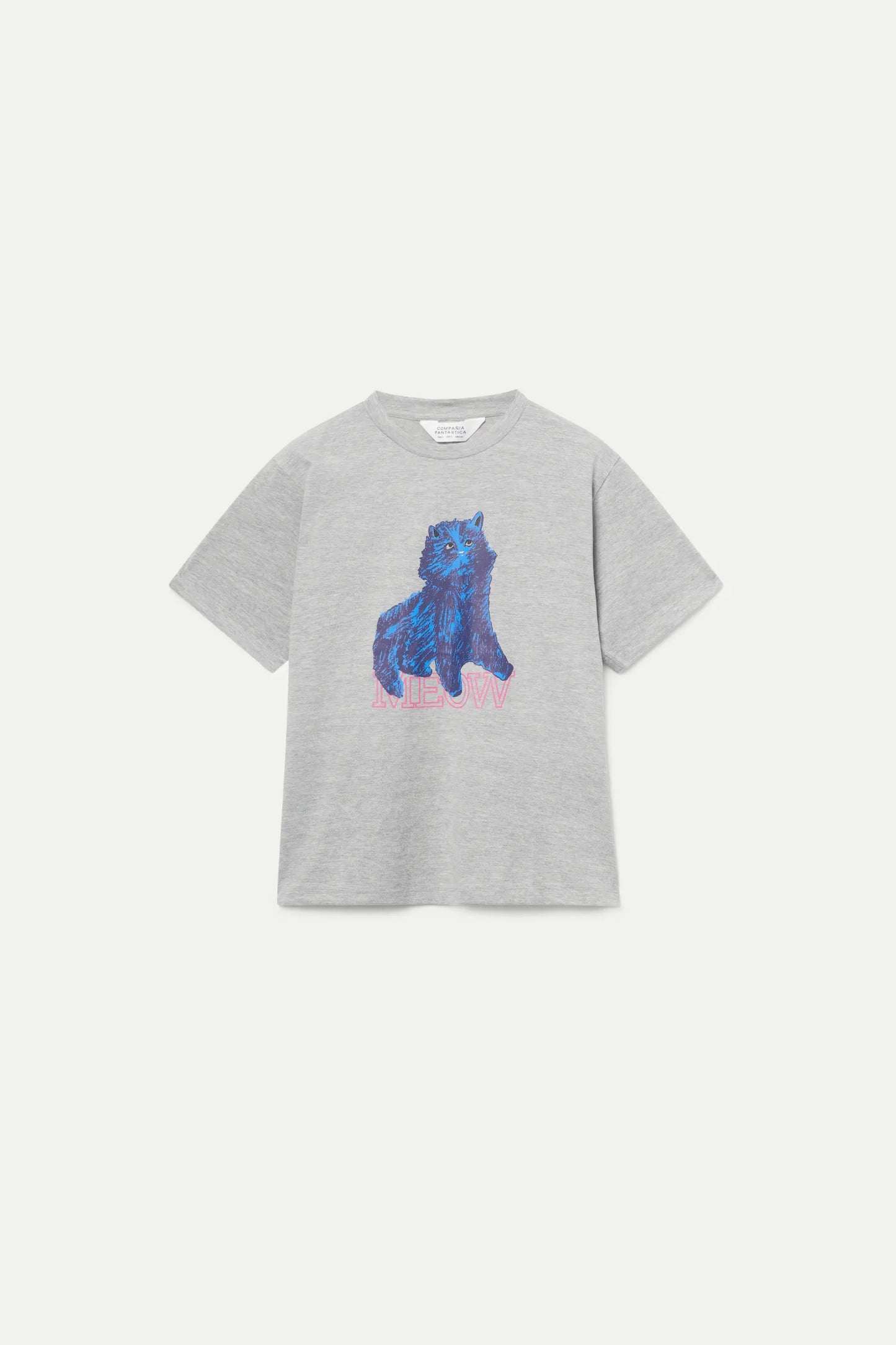 Gray cat print t-shirt