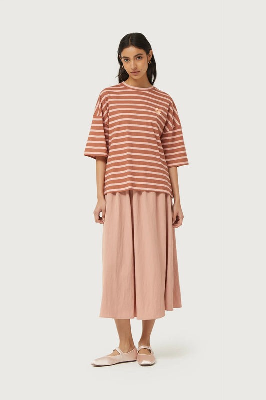 Striped T-shirt with brown flower patch