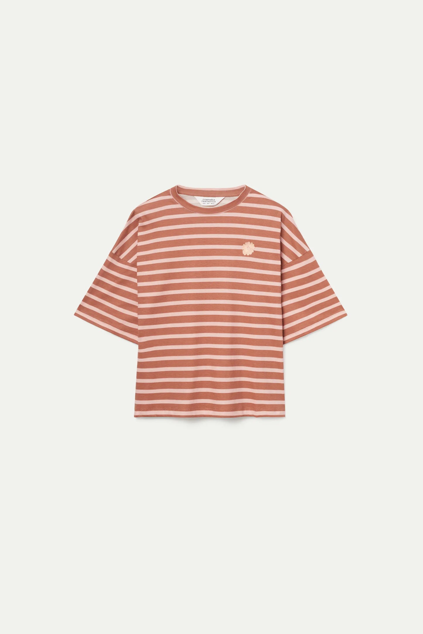 Striped T-shirt with brown flower patch