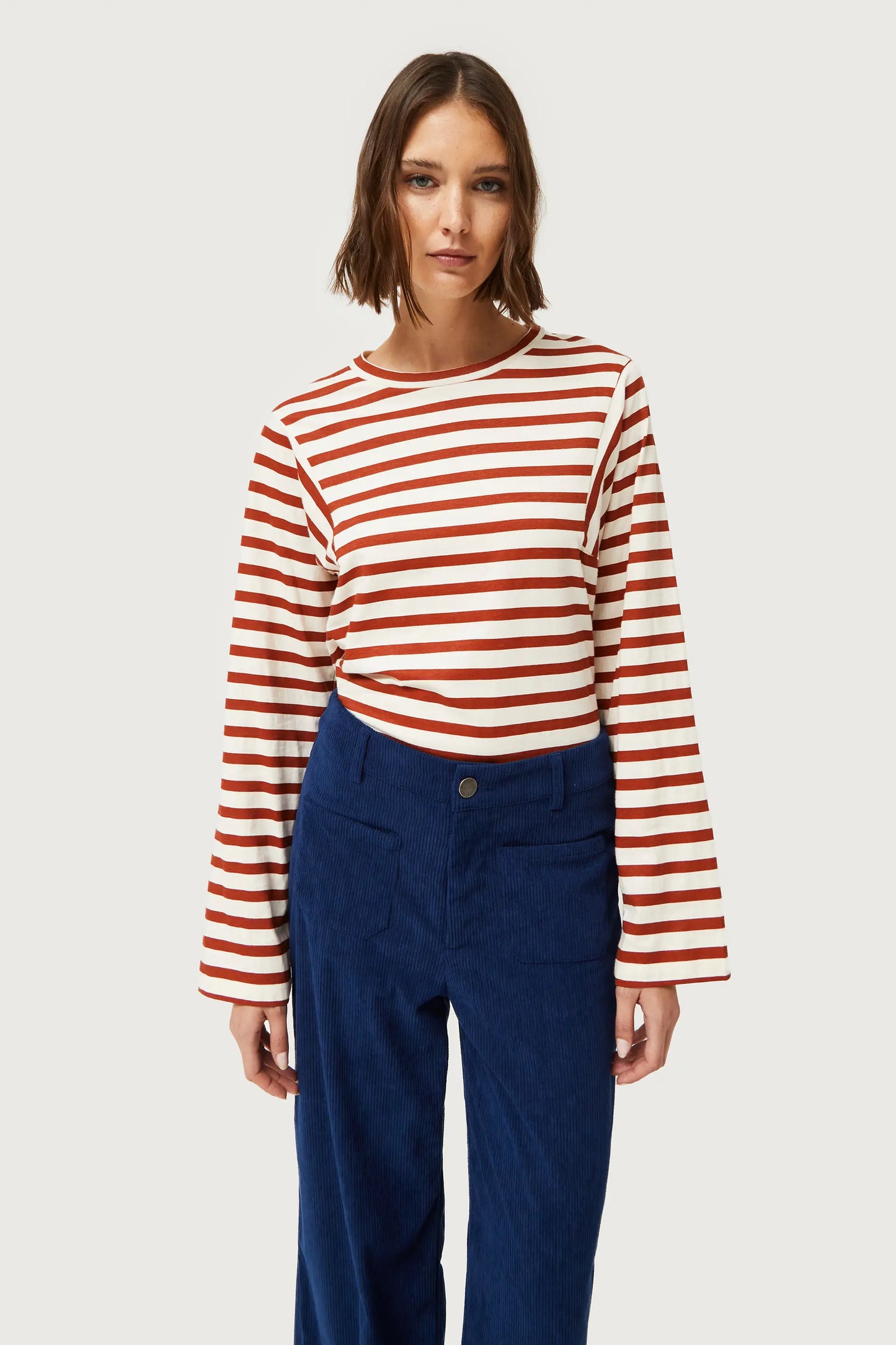 White and Brown Striped T-shirt