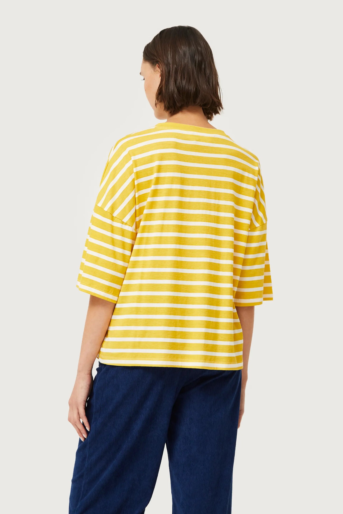 Striped T-shirt with yellow flower patch