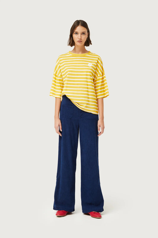 Striped T-shirt with yellow flower patch