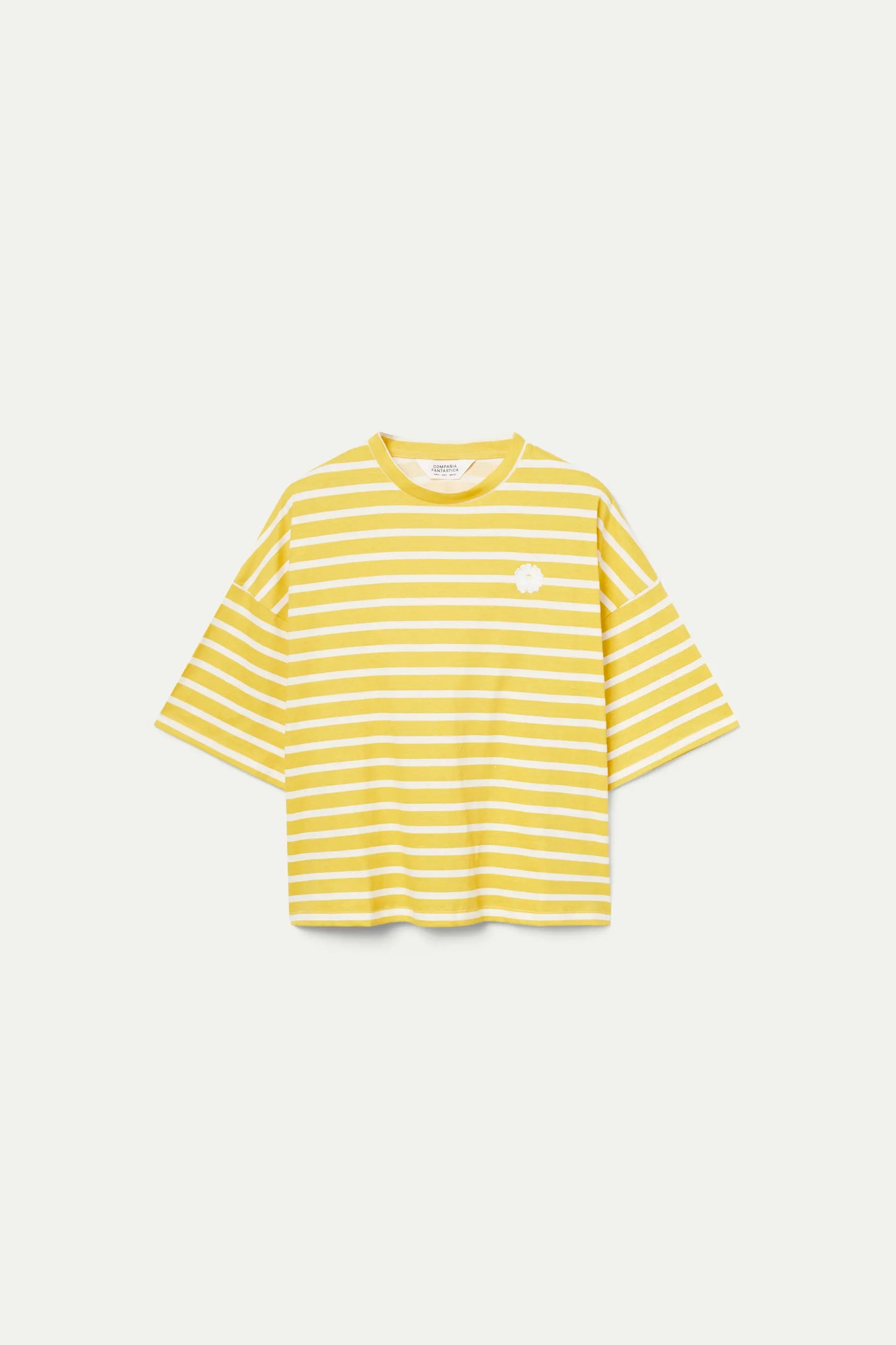 Striped T-shirt with yellow flower patch