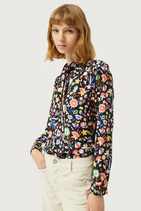 Small floral print bow shirt