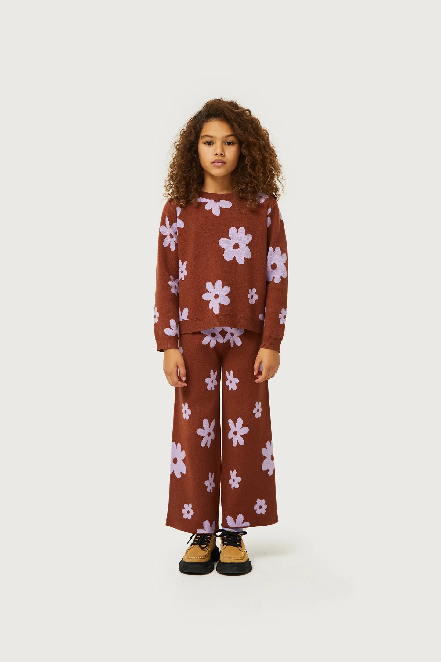 Girl's brown flower print sweater