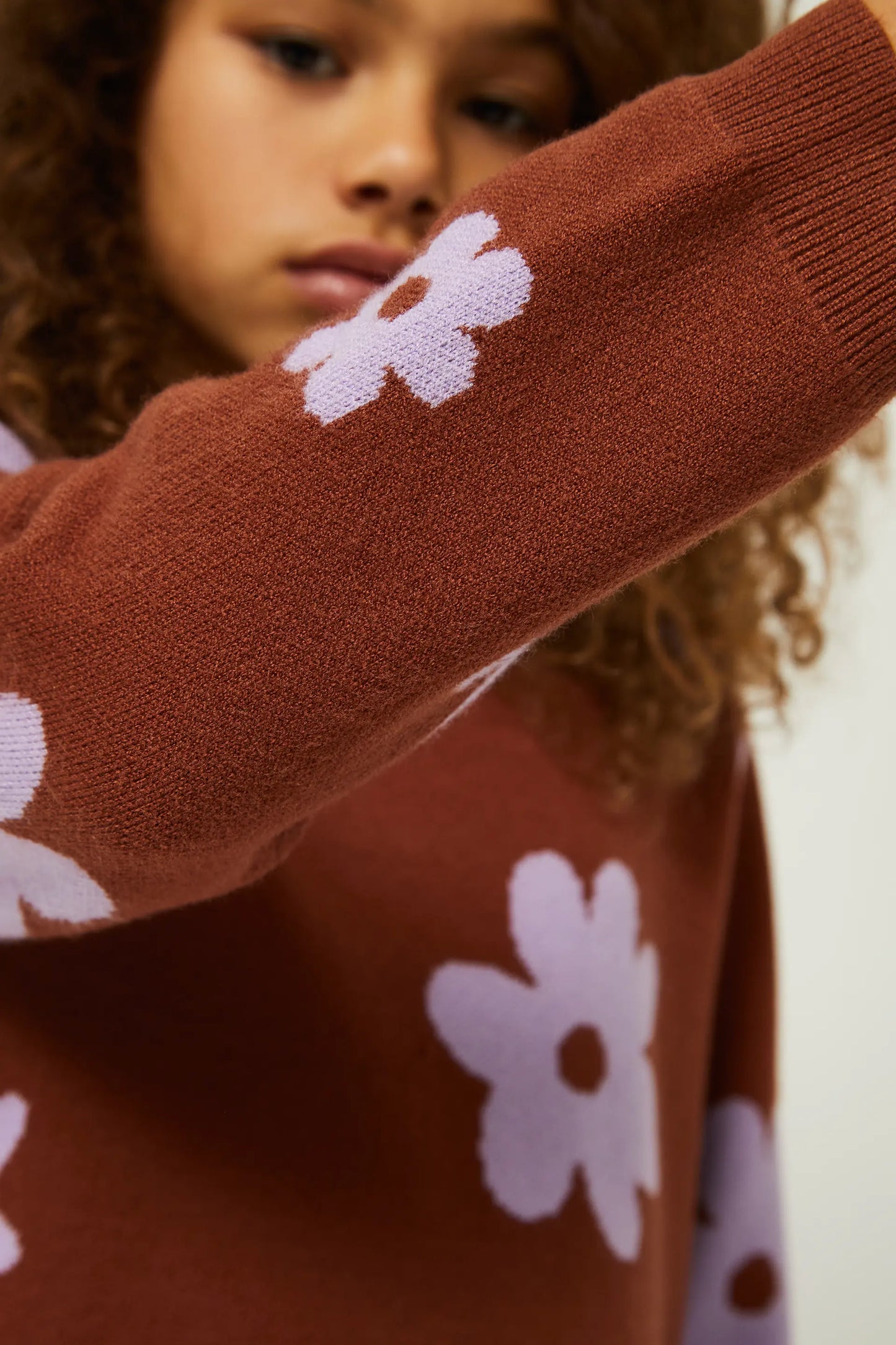 Girl's brown flower print sweater