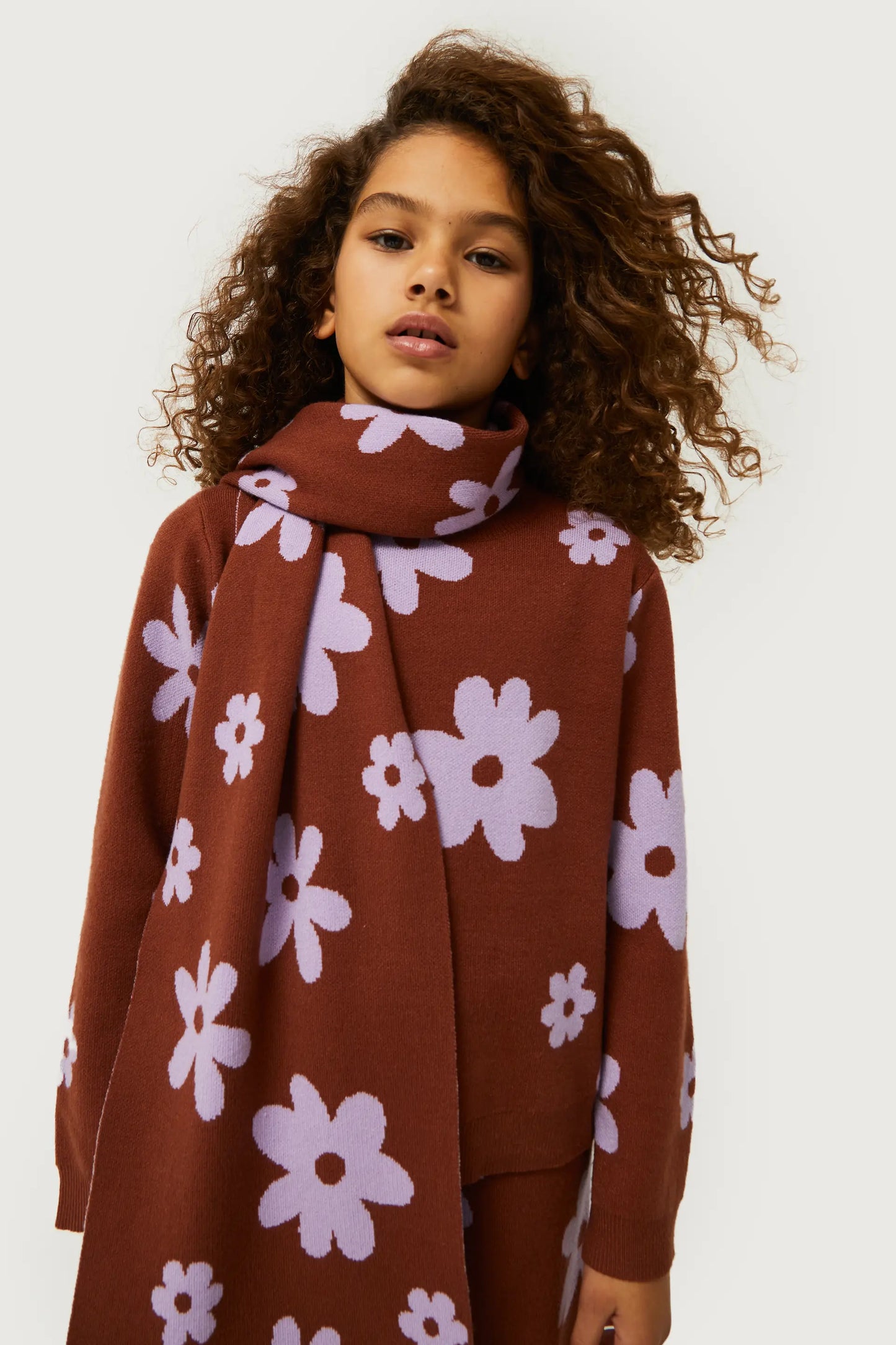 Girl's brown flower print sweater