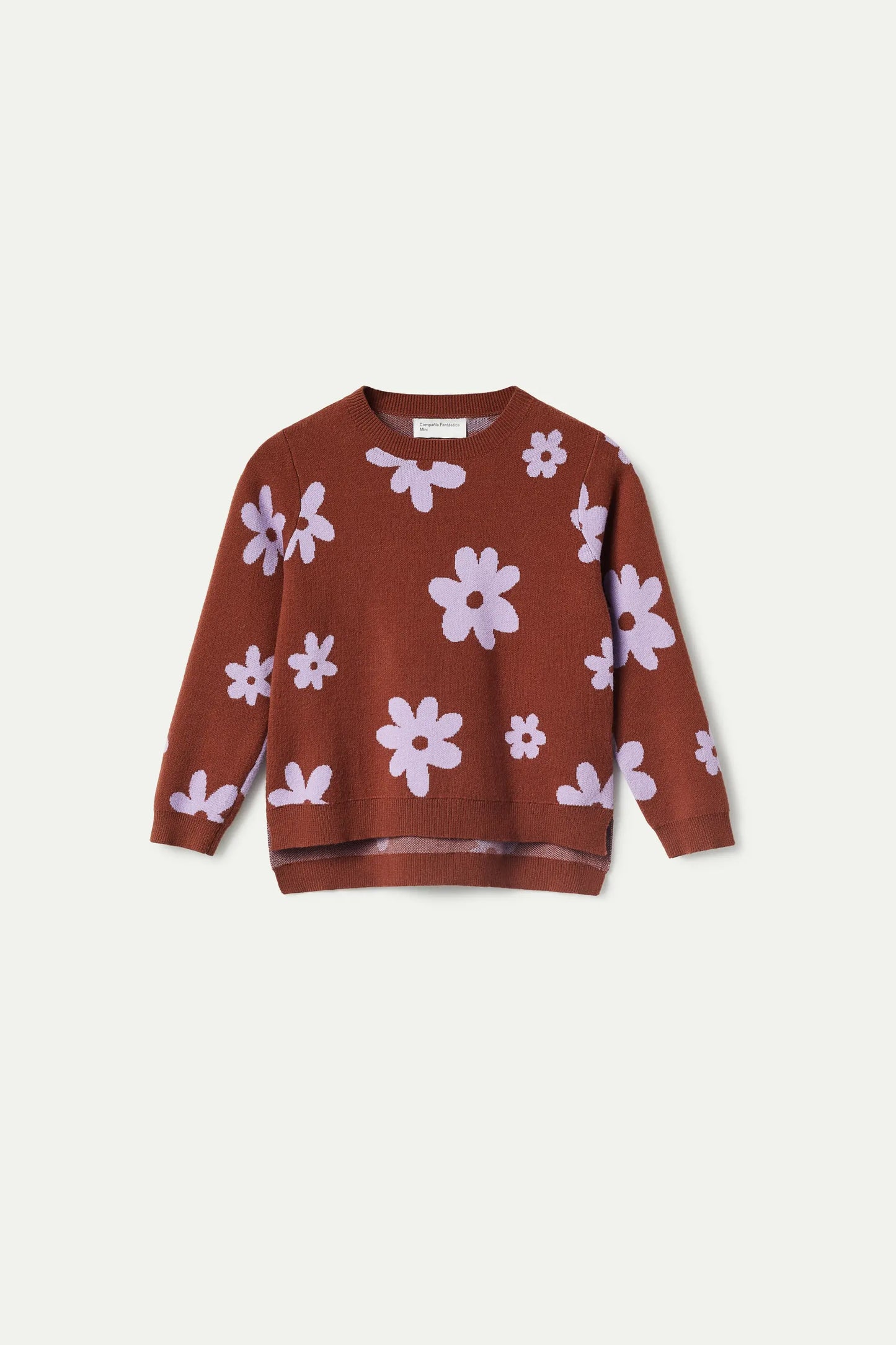 Girl's brown flower print sweater