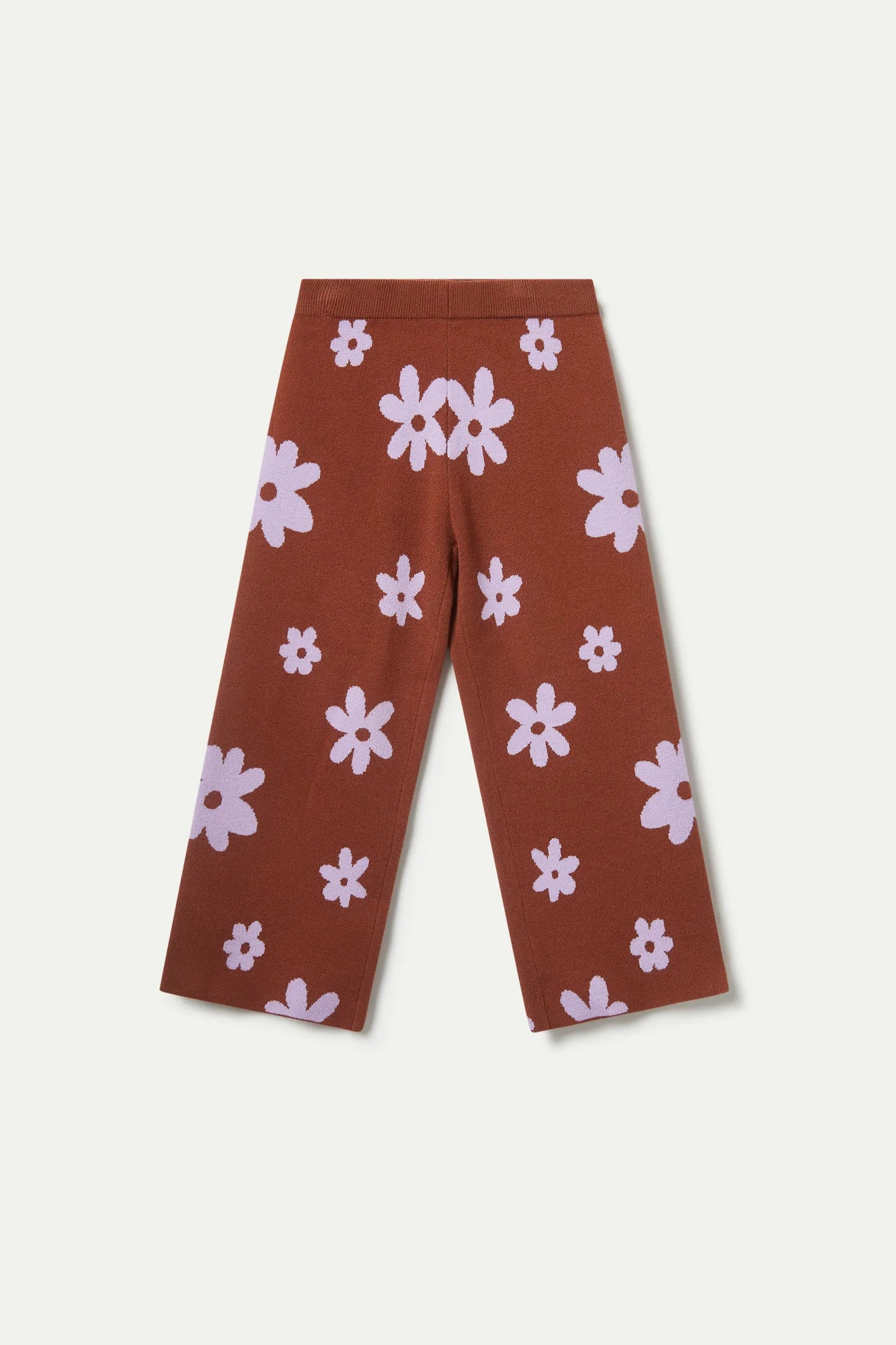 Girl's brown flower print knit pants