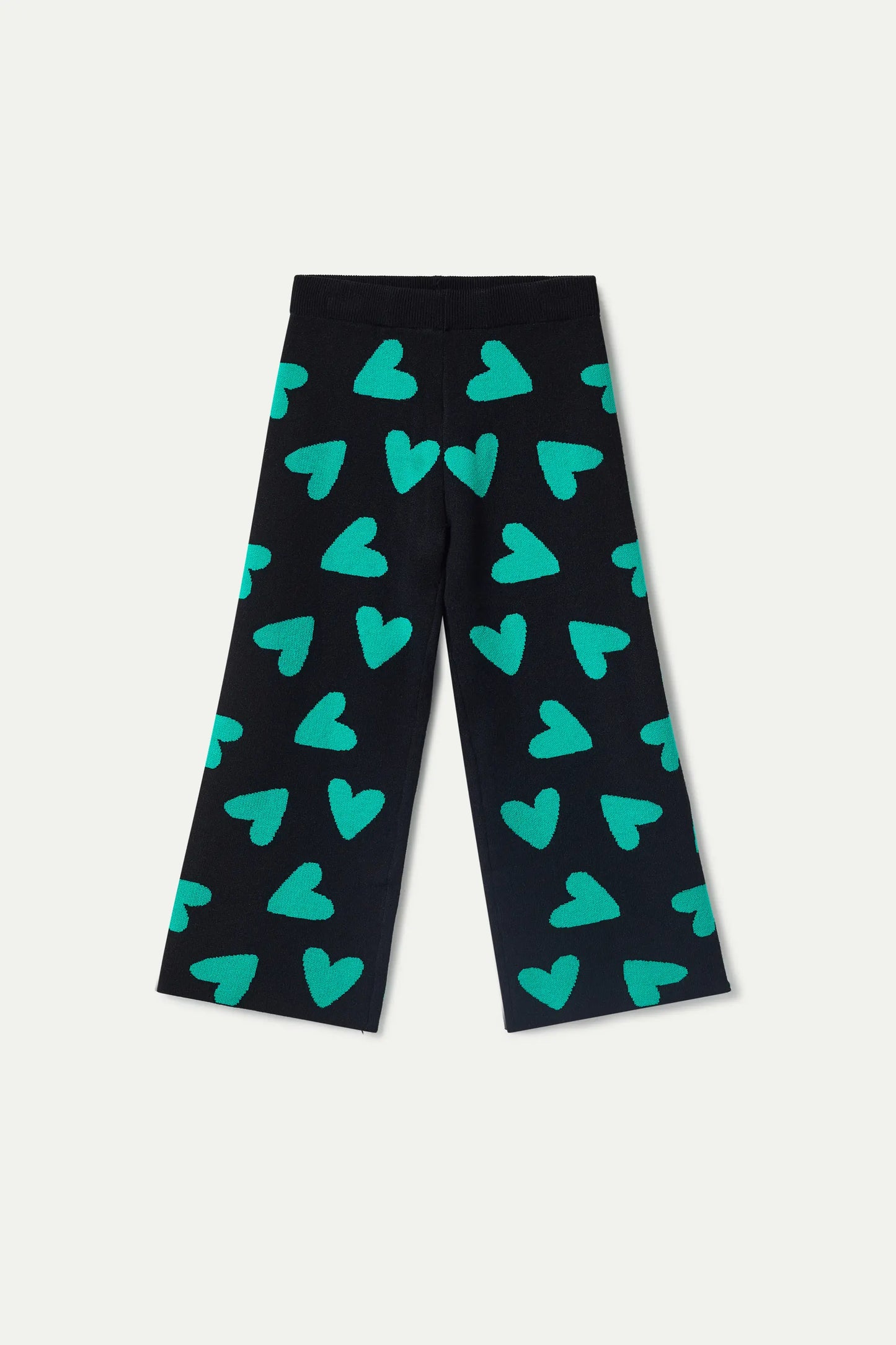 Girl's black heart print knit pants