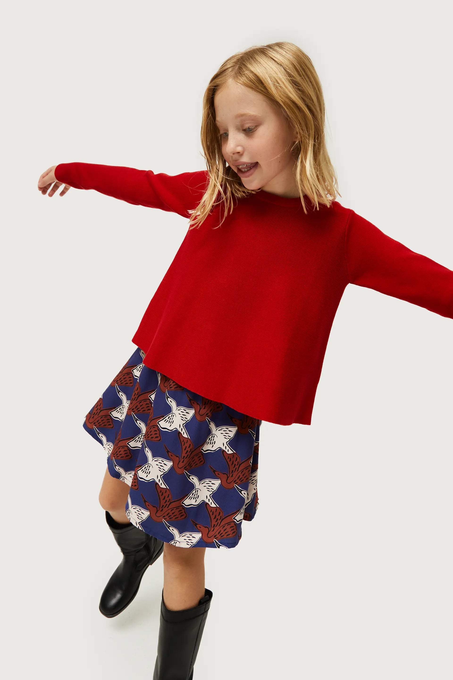 Maglia svasata rossa da bambina