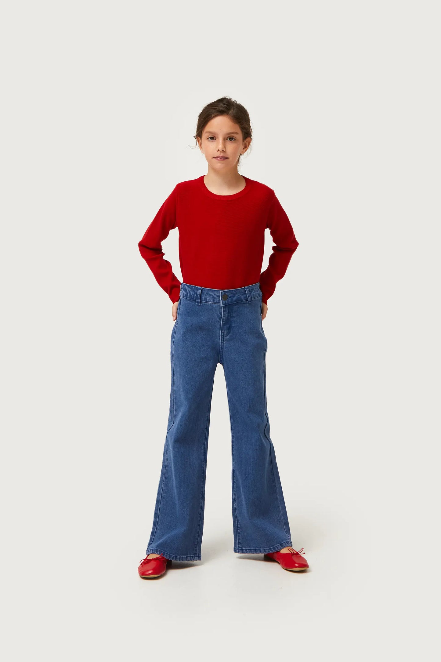 Girls' long blue straight jeans