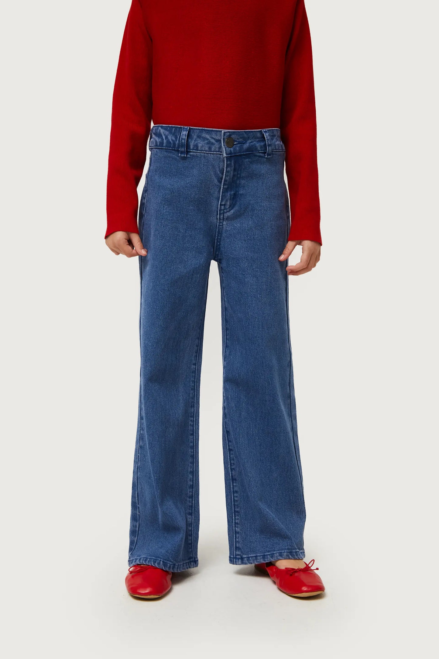 Girls' long blue straight jeans