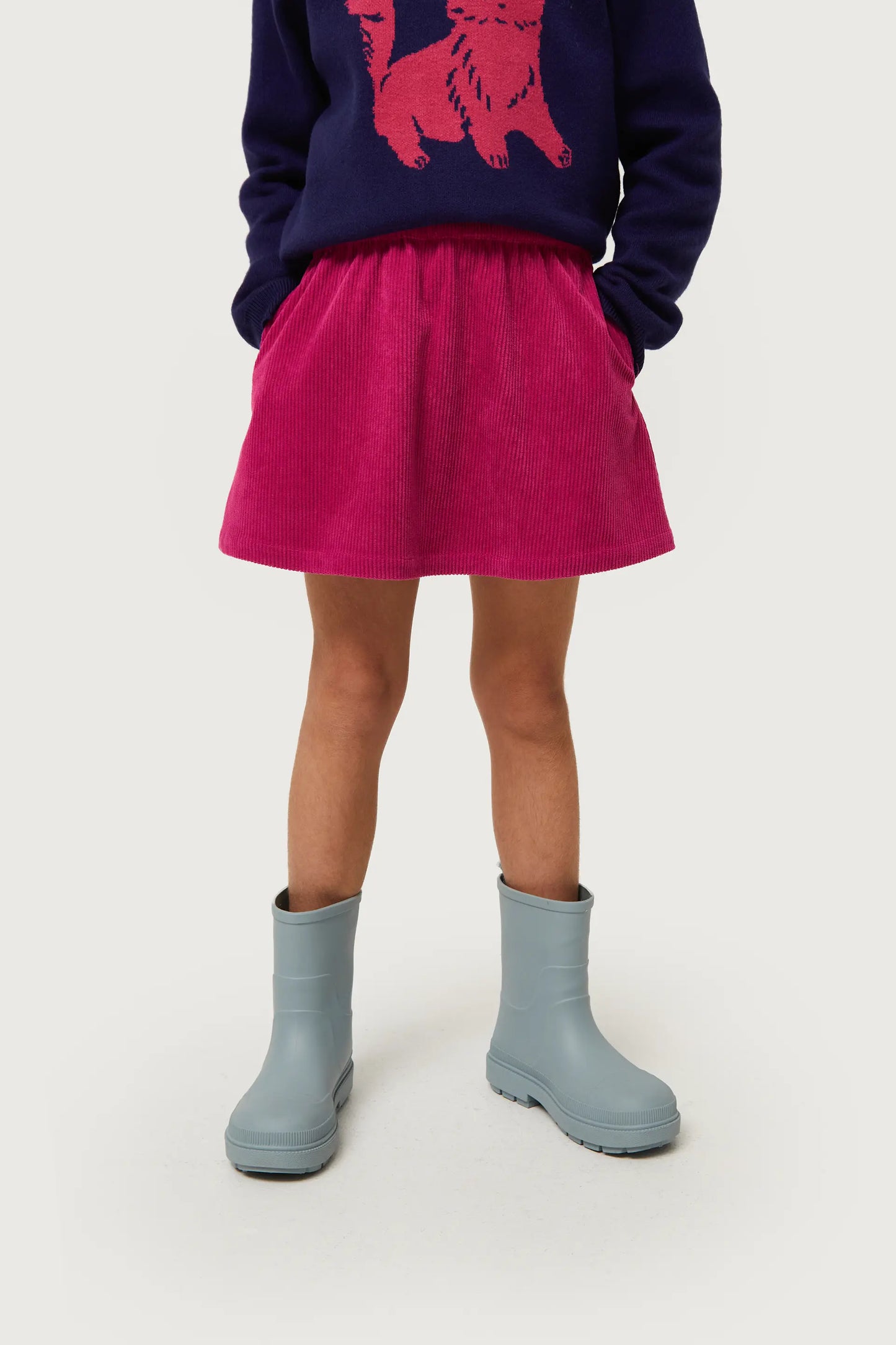 Girl's short fuchsia corduroy skirt