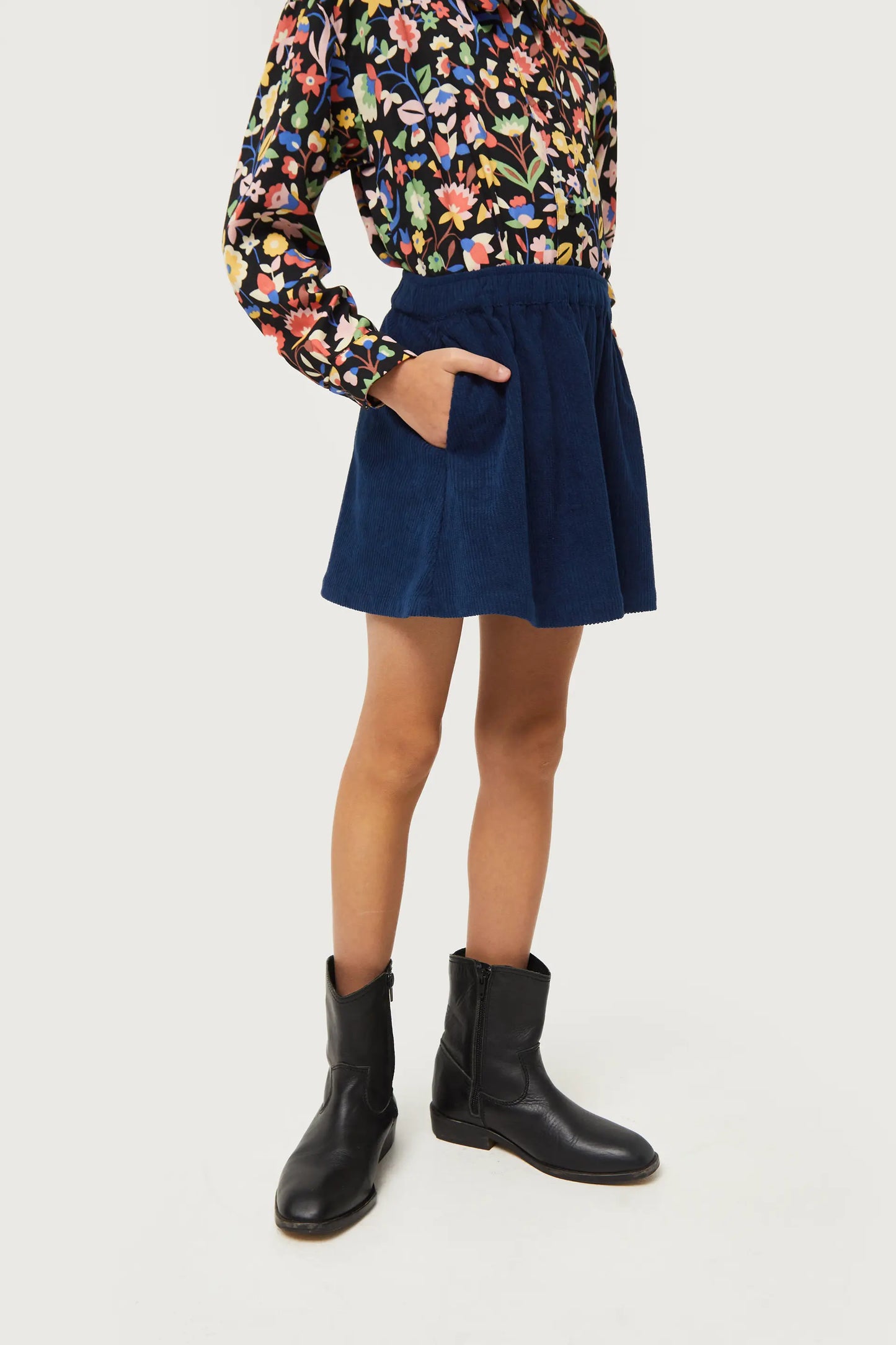 Navy blue corduroy girl's short skirt