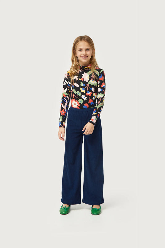 Pantaloni da bambina in velluto a coste blu navy