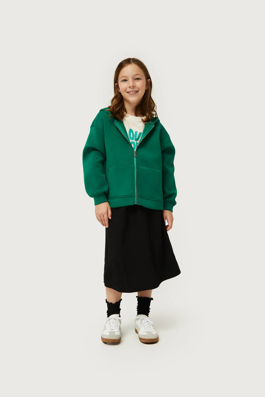 Sudadera de niña con capucha verde