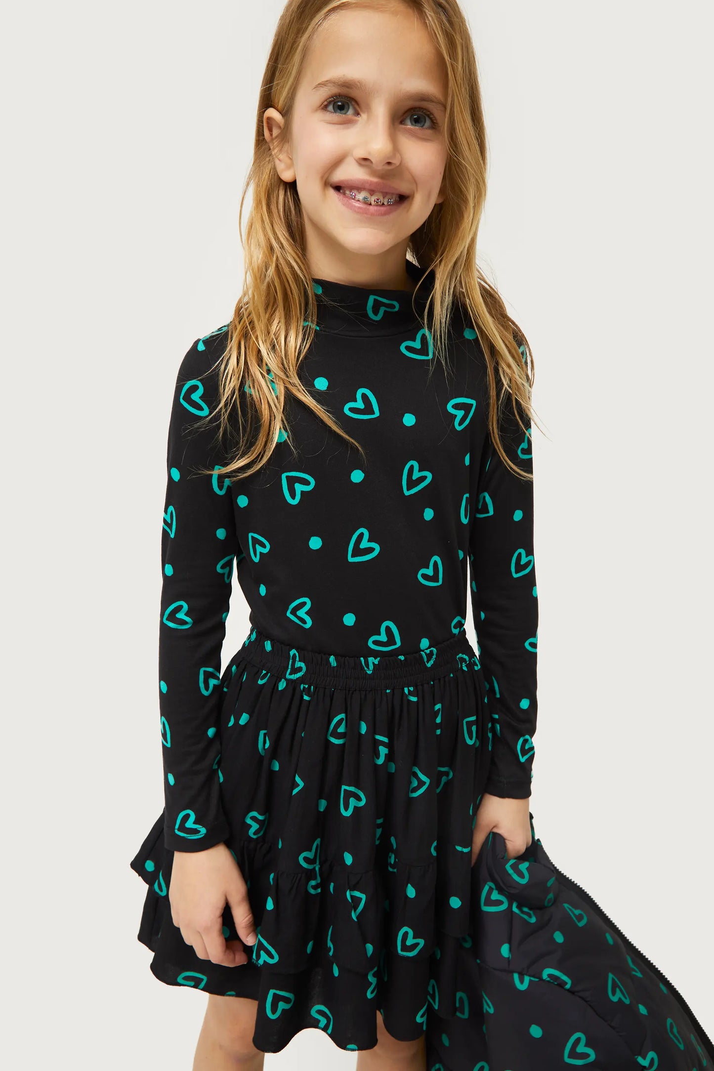 Girl's top with green heart print