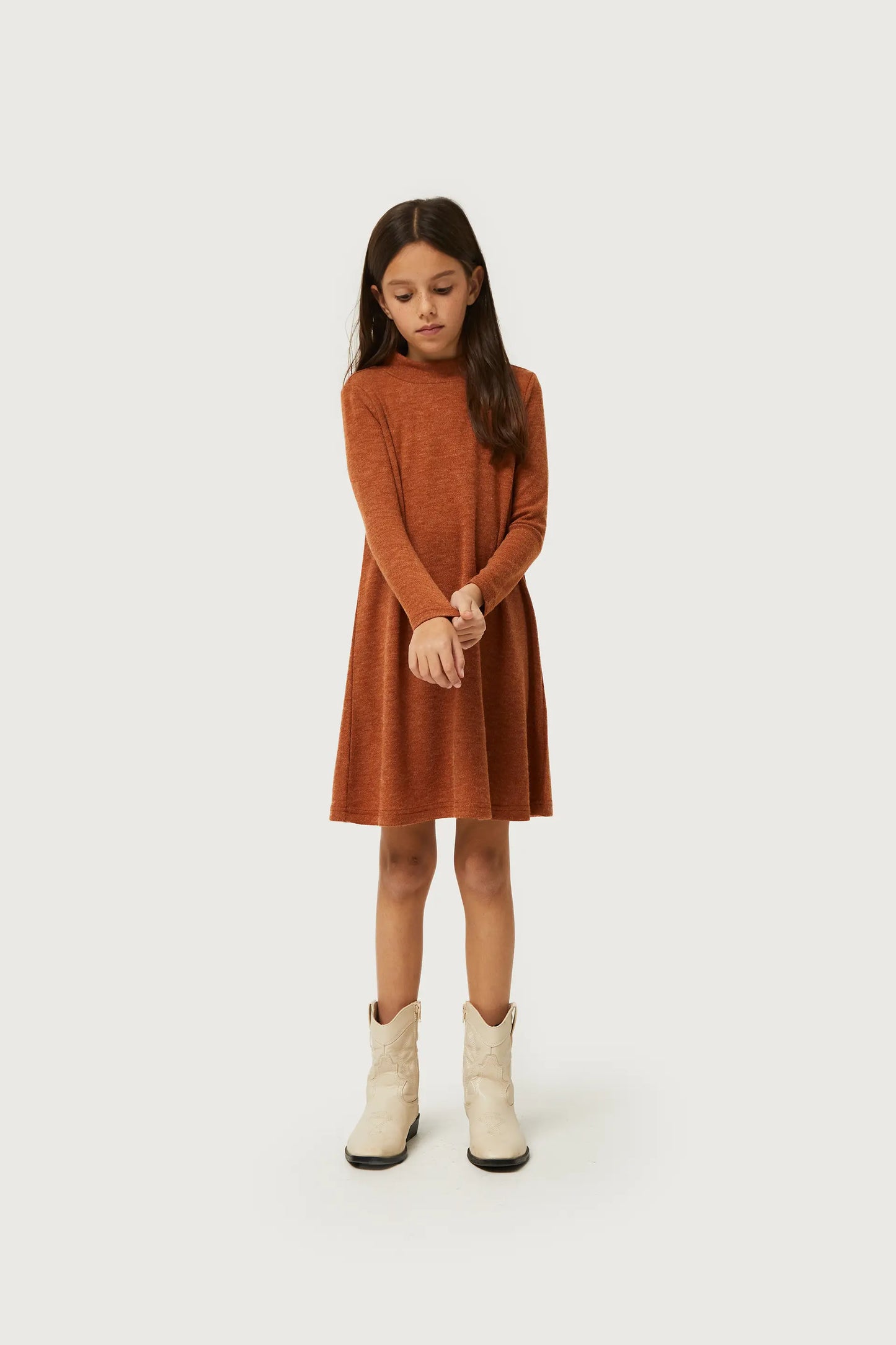 Girl's short brown Perkins collar dress