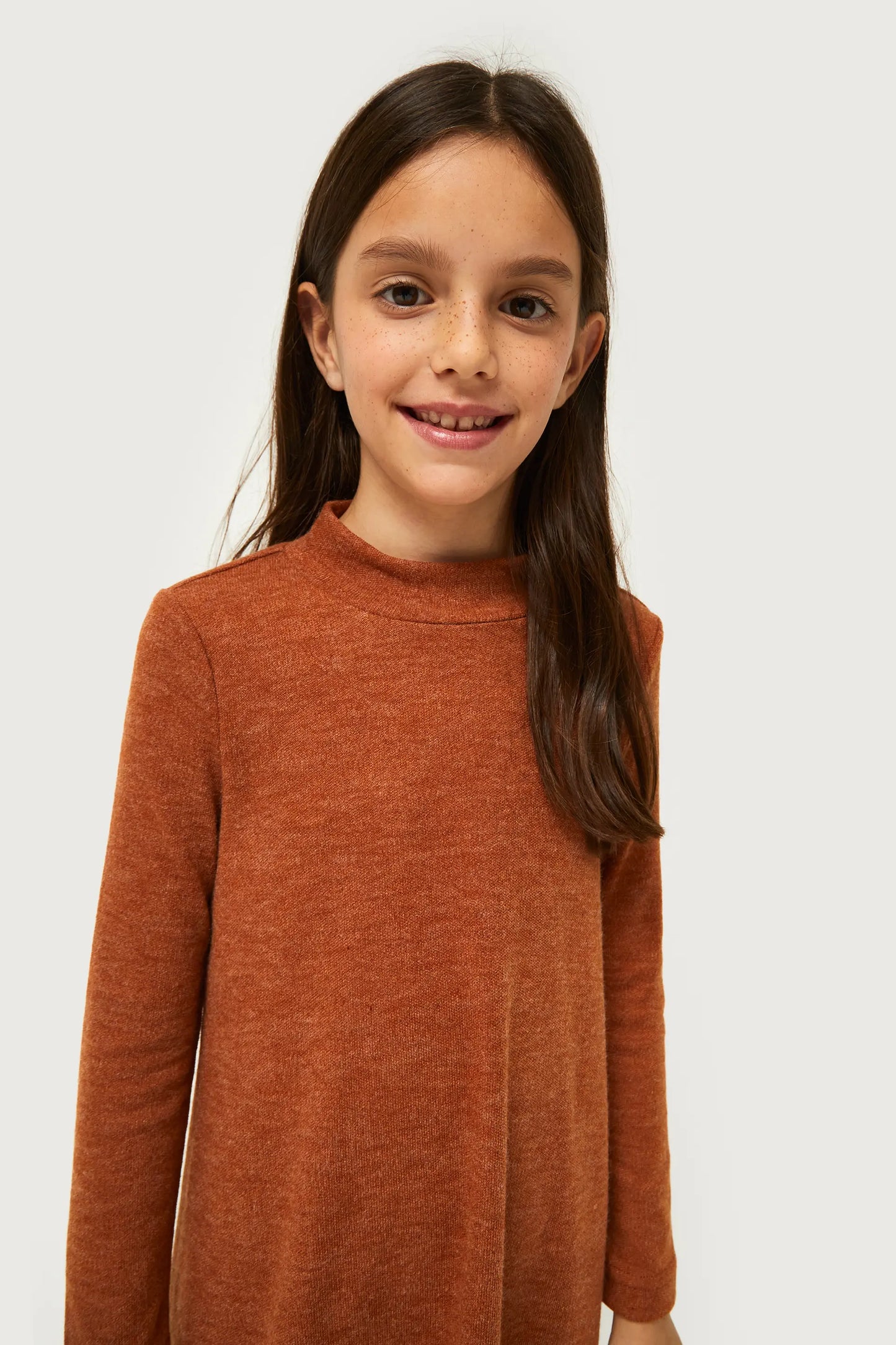 Girl's short brown Perkins collar dress