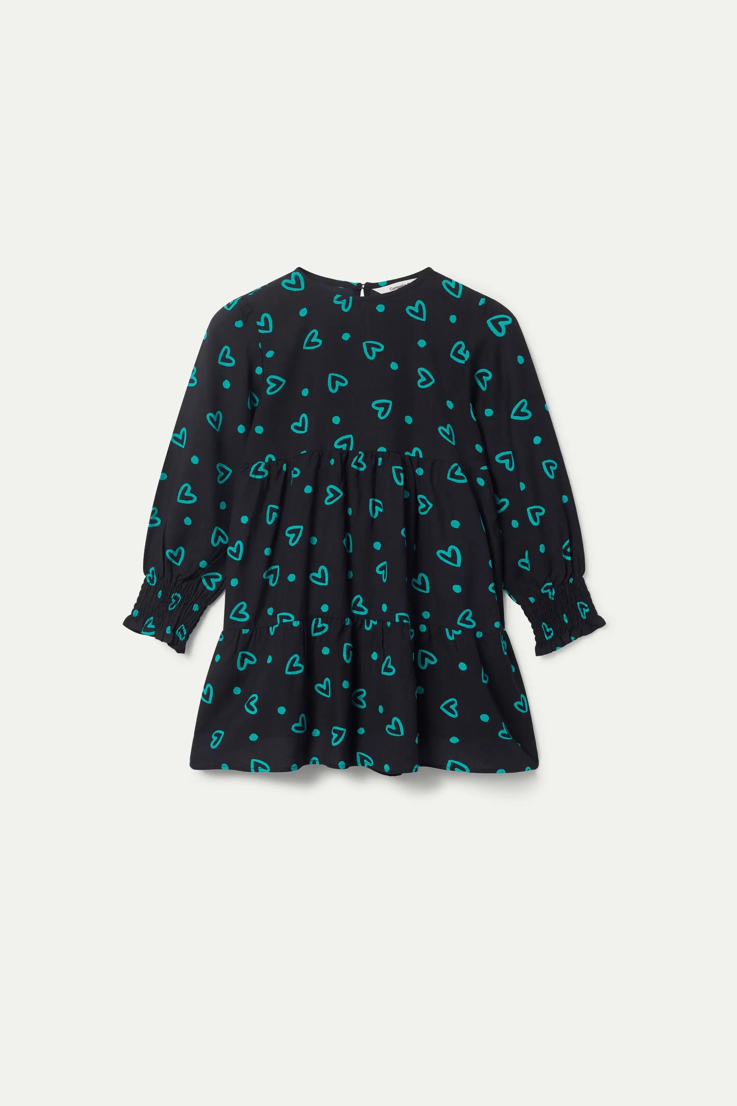 Short girl's dress printed with green hearts