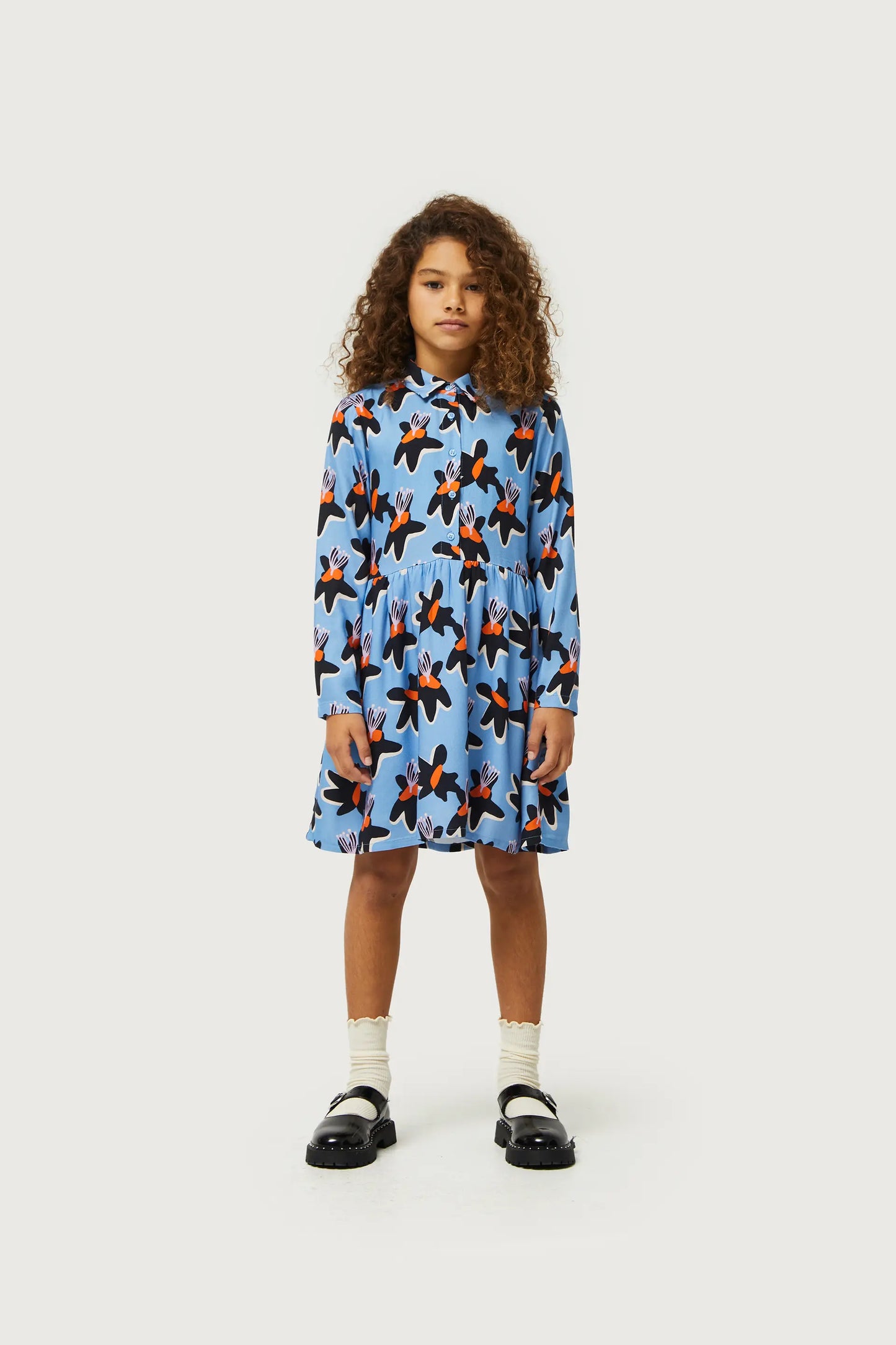 Calatea blue floral print girl's short dress