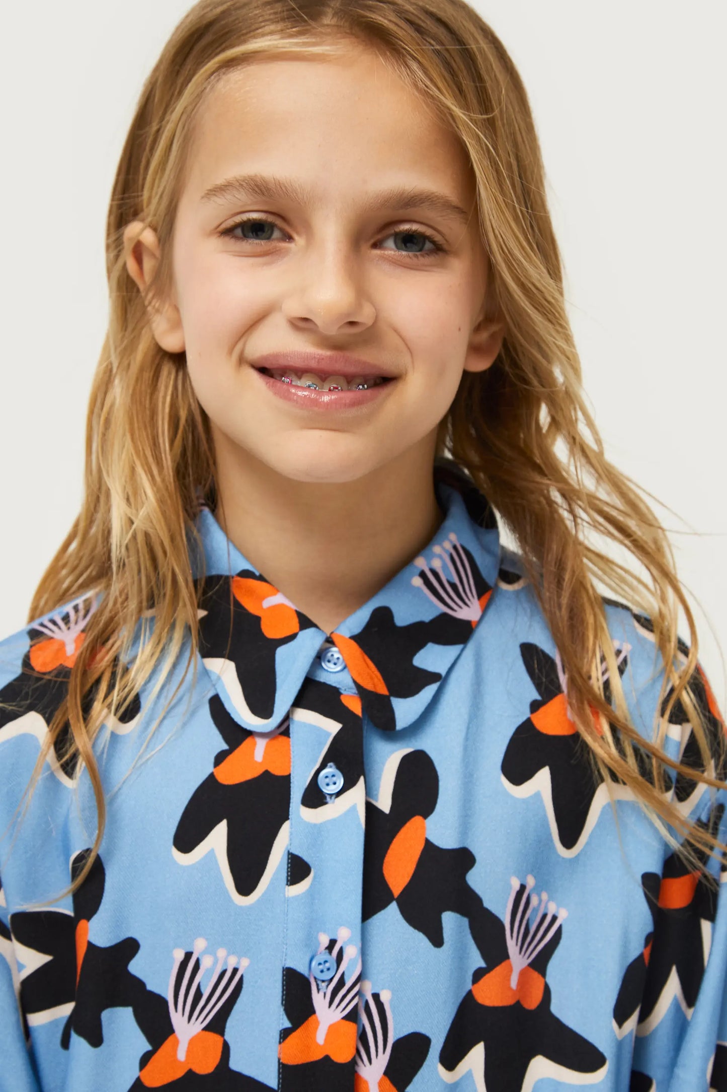 Calatea blue floral print girl's shirt