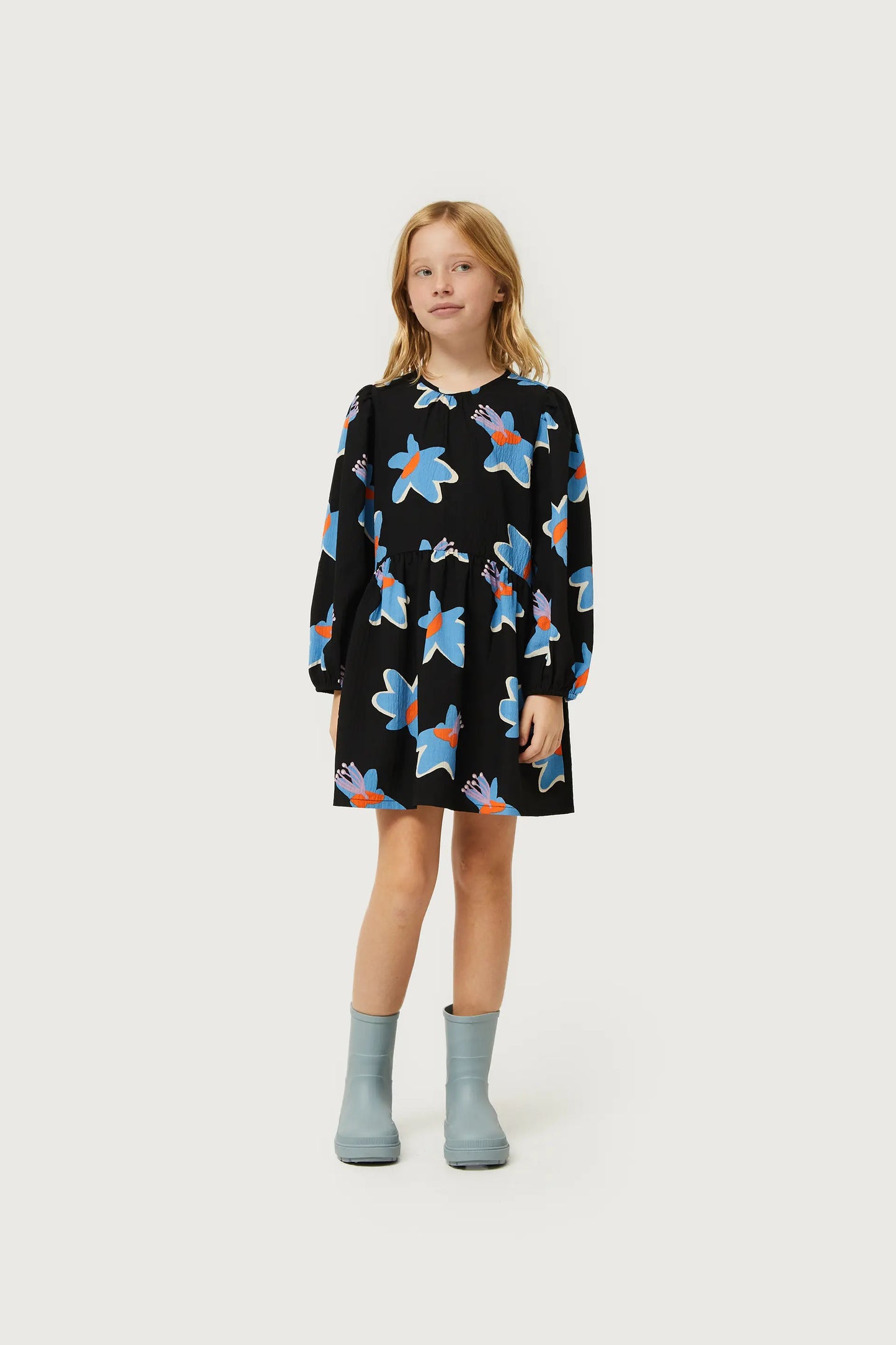 Calatea black floral print girl's short dress