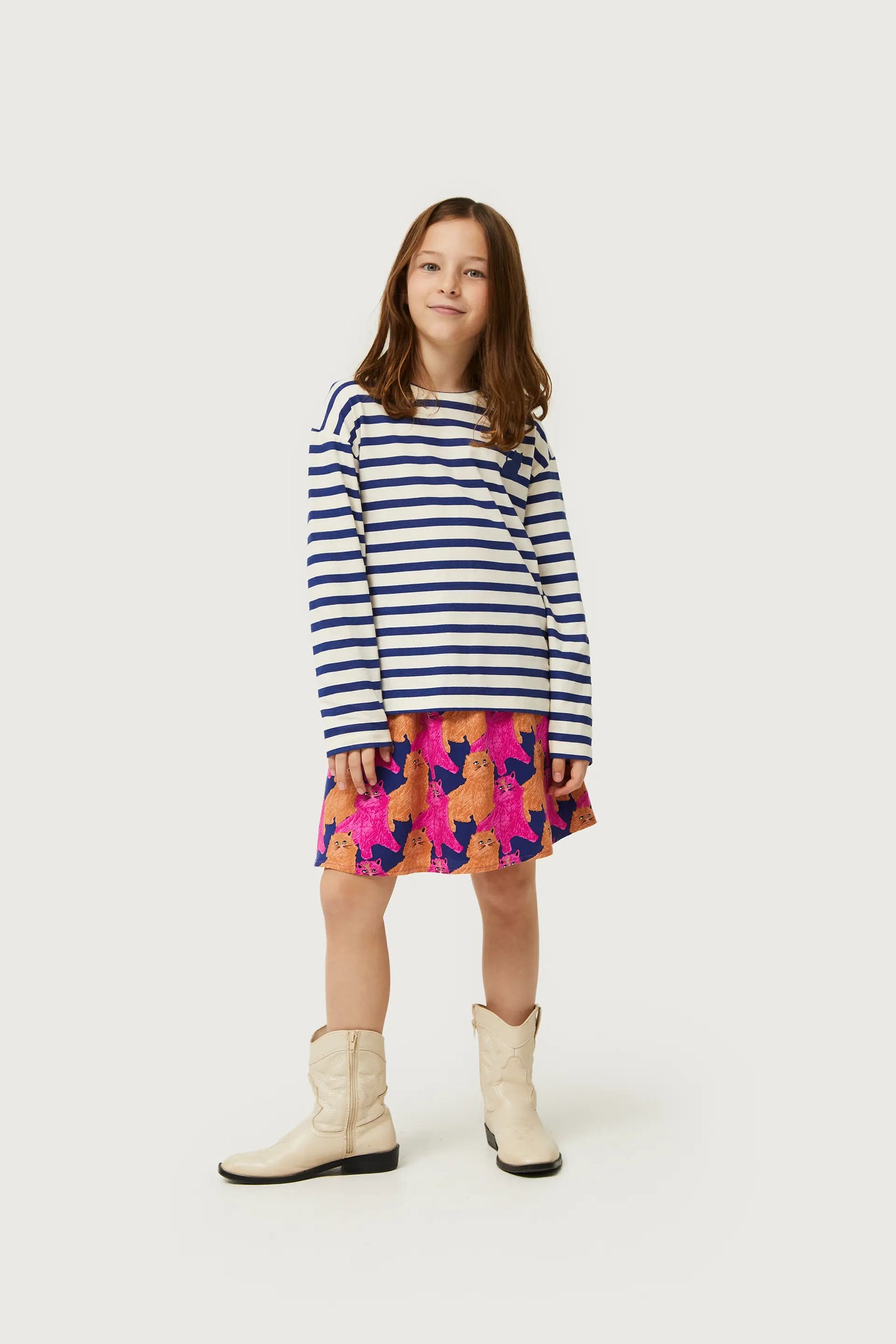 Girl's striped t-shirt with cat patch