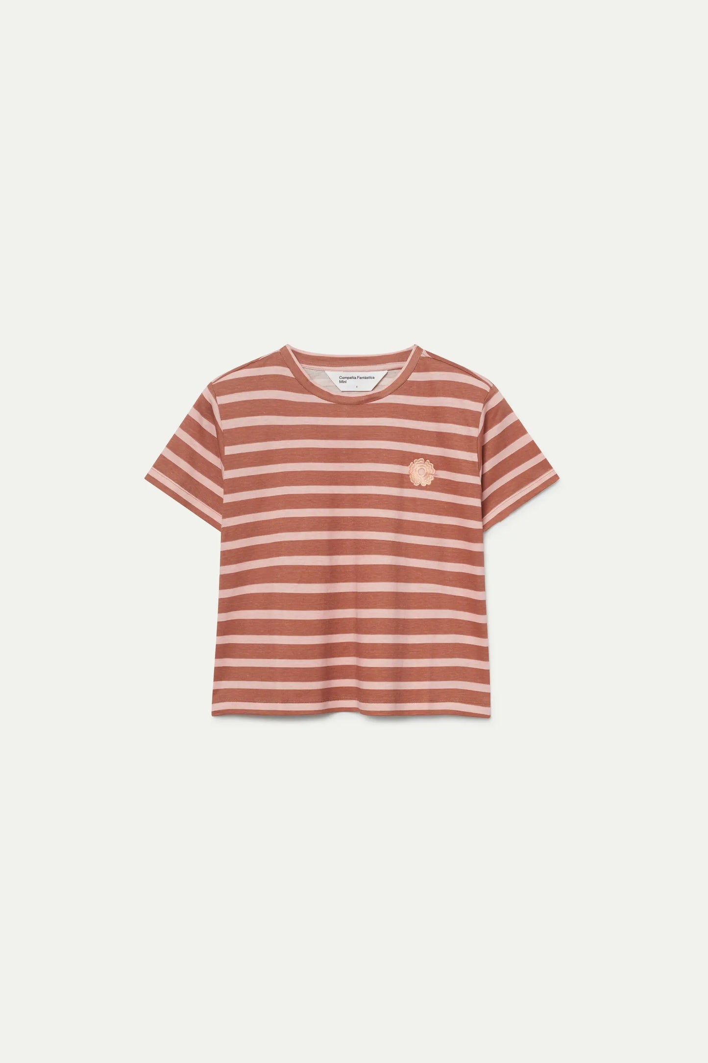 Girl's striped t-shirt with brown flower patch