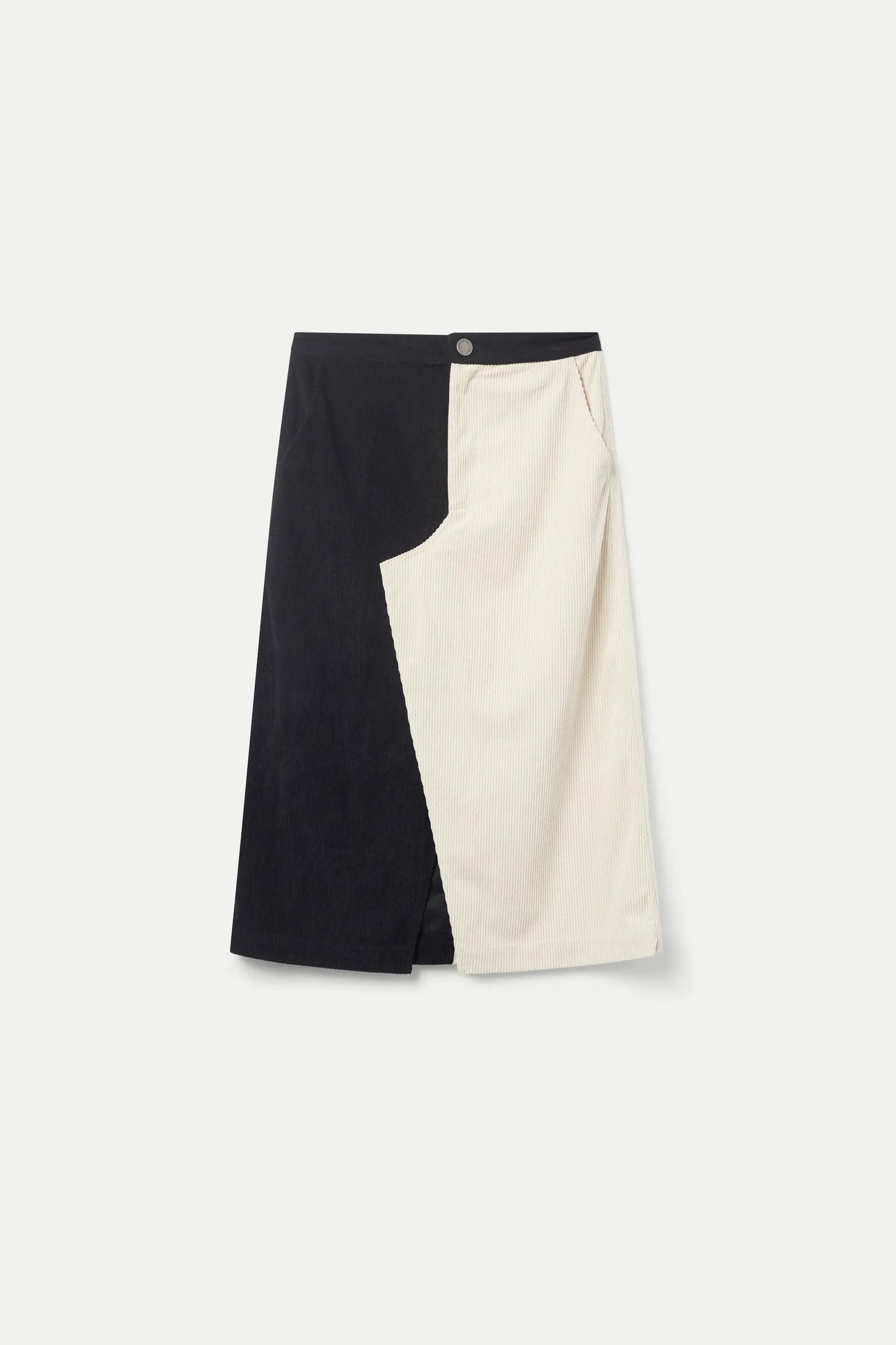 White and black corduroy midi skirt