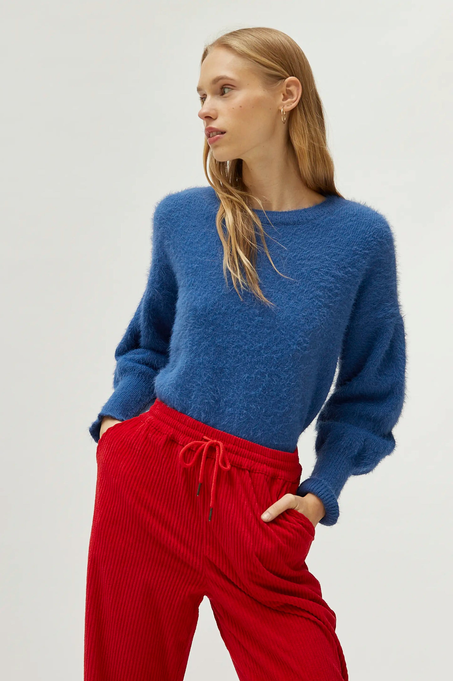 Blue Textured Knit Sweater