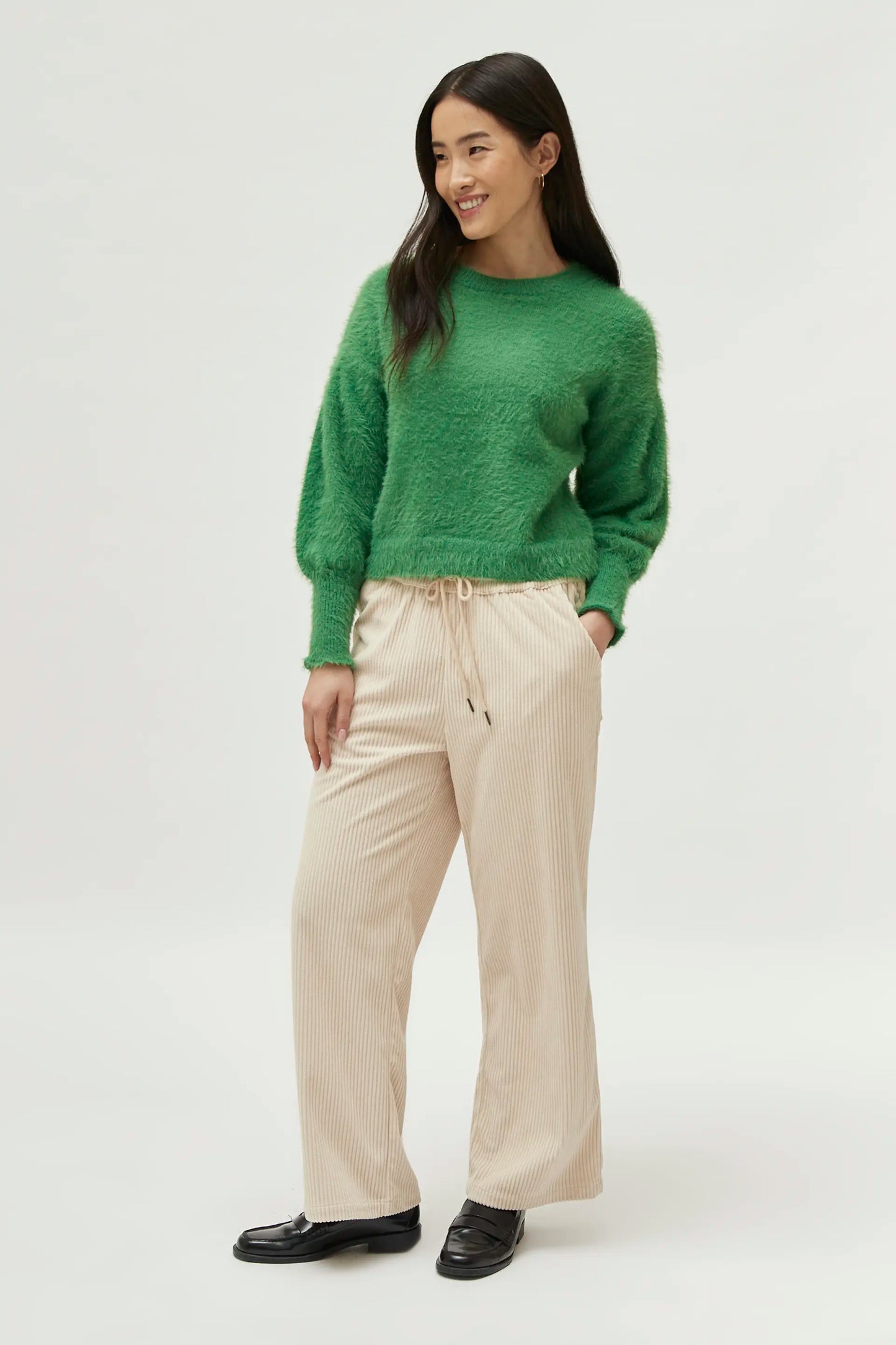 Green textured knit sweater