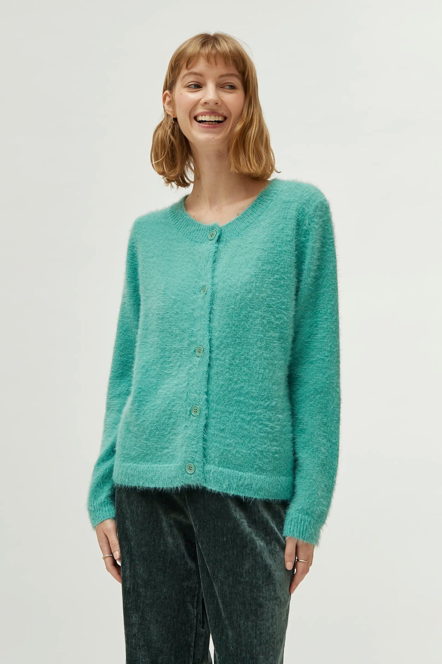 Turquoise Textured Knit Cardigan