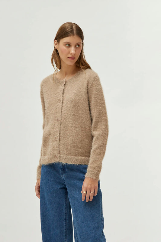 Beige Textured Knit Cardigan