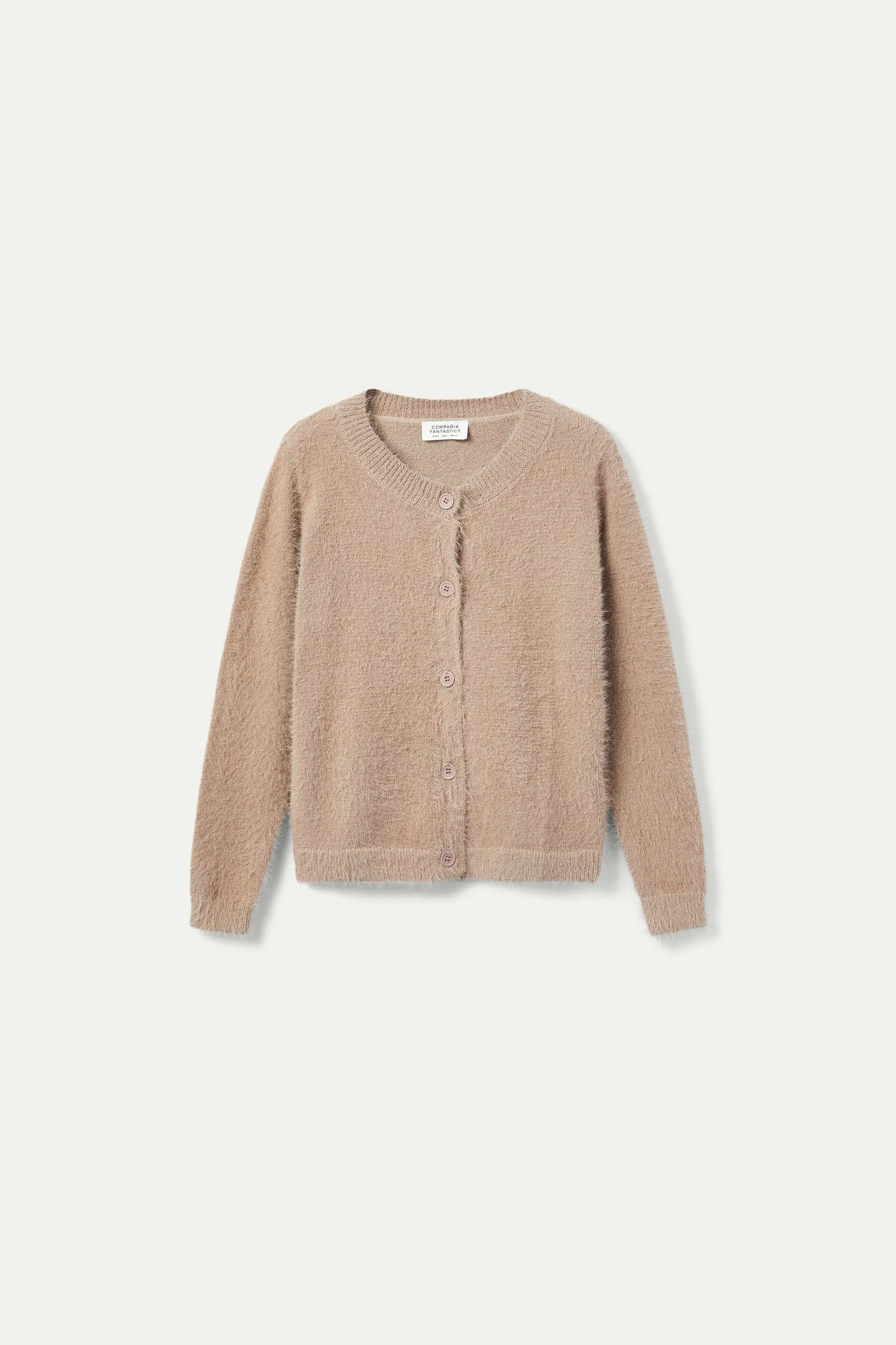 Beige Textured Knit Cardigan