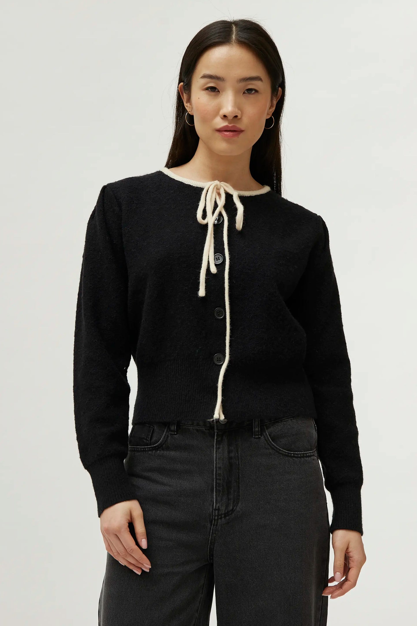 Black Bow Knit Cardigan