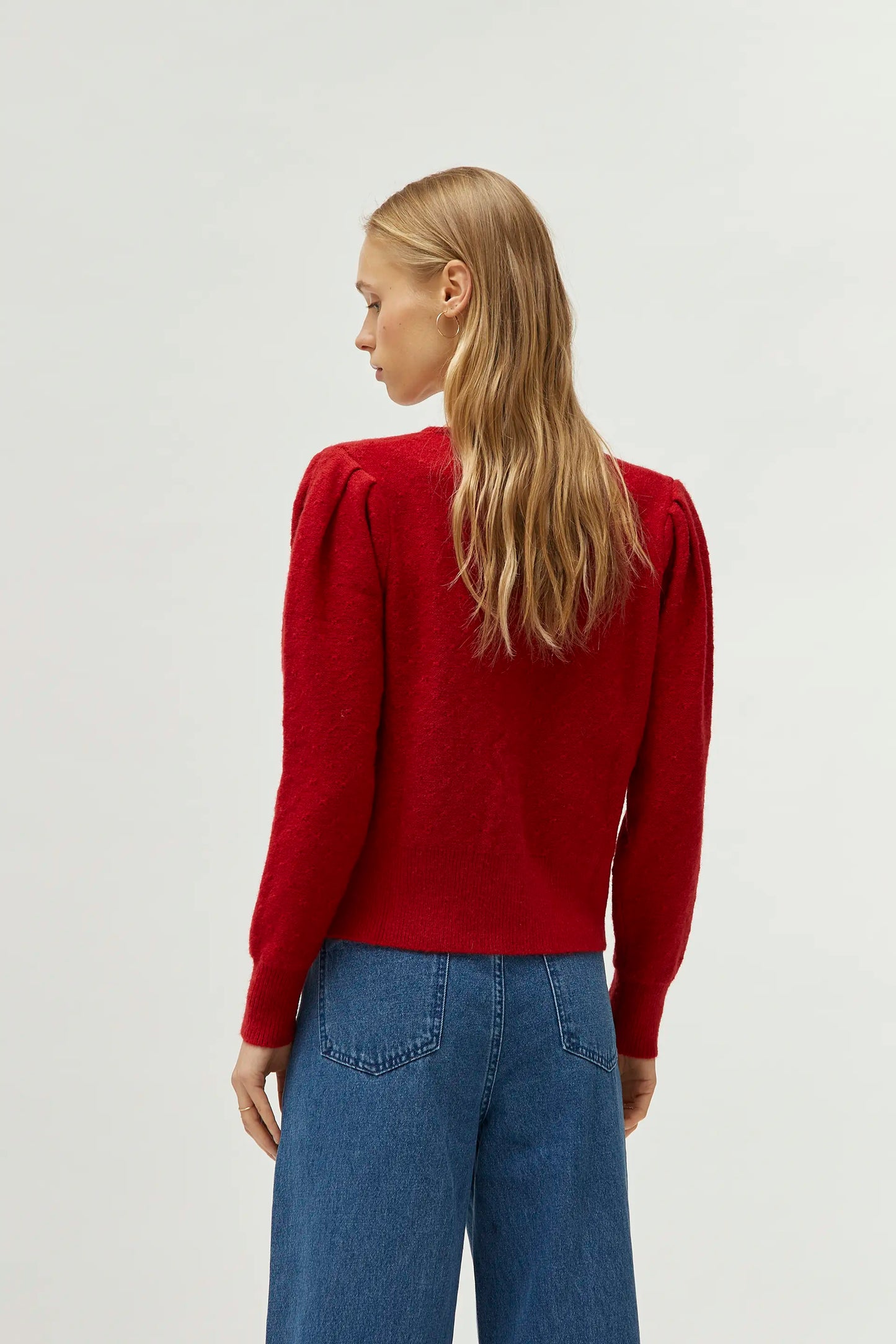 Cardigan in maglia con fiocco rosso